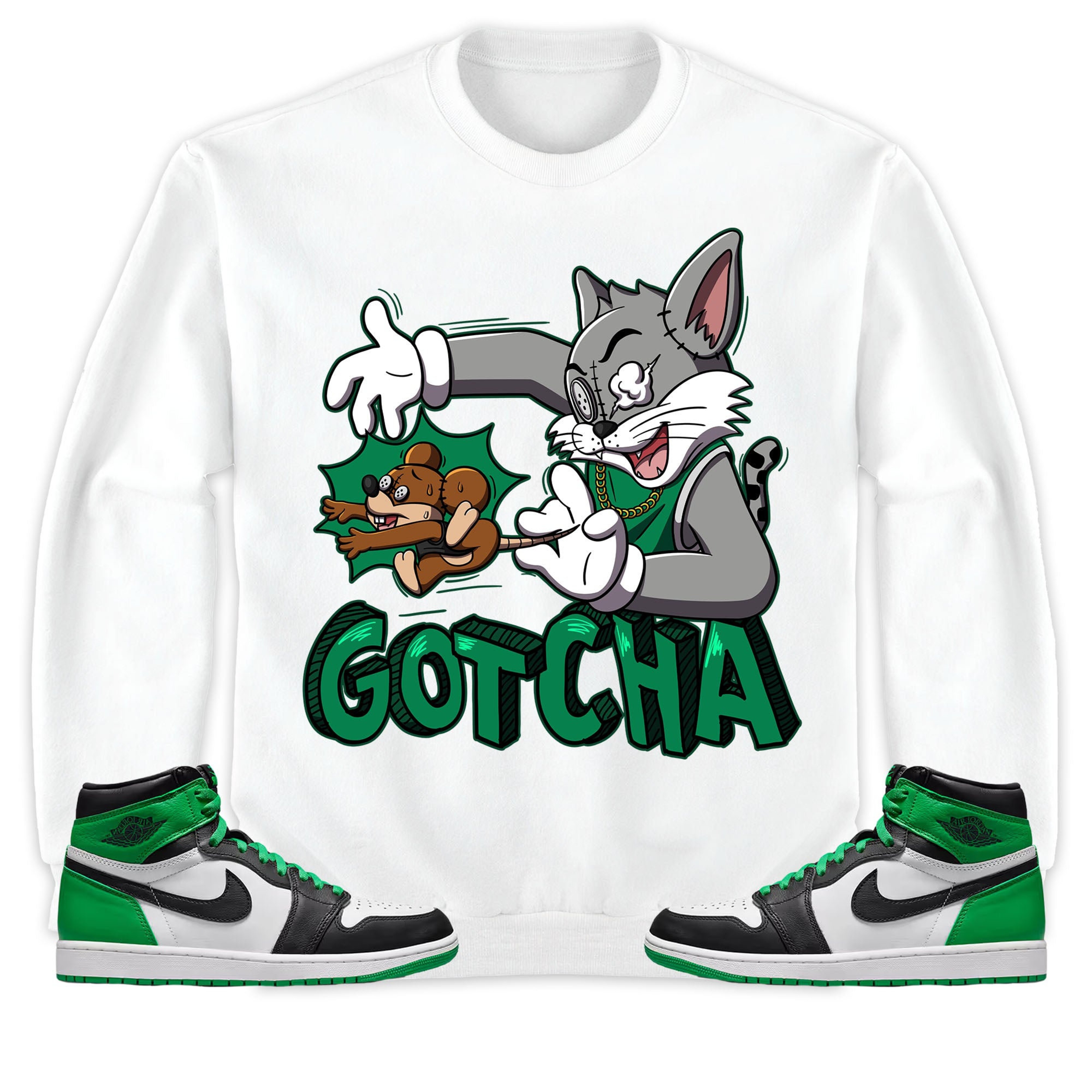 Jordan 1 Celtic Lucky Green Unisex Shirt Gotcha Cat And Mouse, Shirt To Match Sneaker