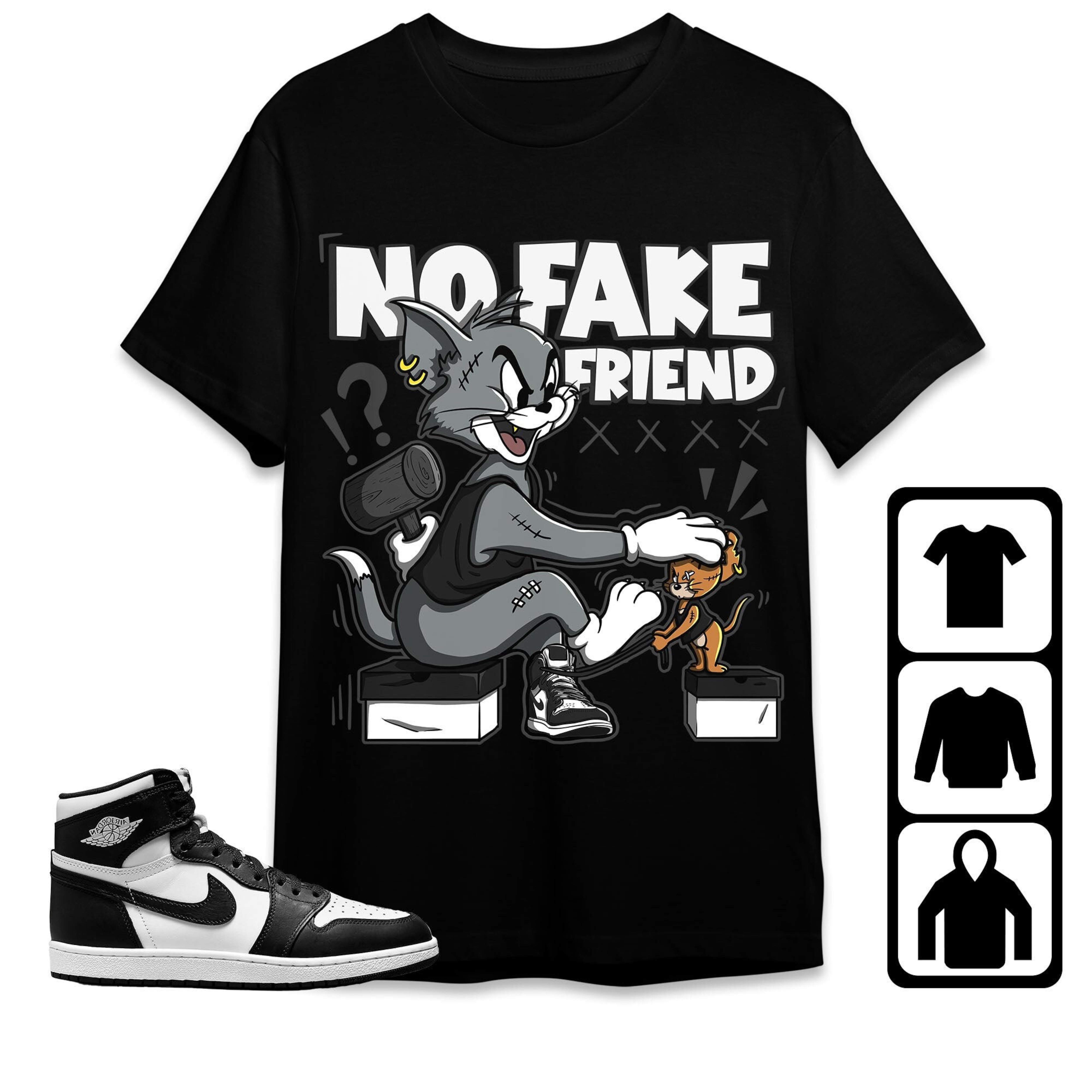 Jordan 1 High 85 Black White Unisex Shirt Fake Friend Cat And Mouse, Shirt To Match Sneaker