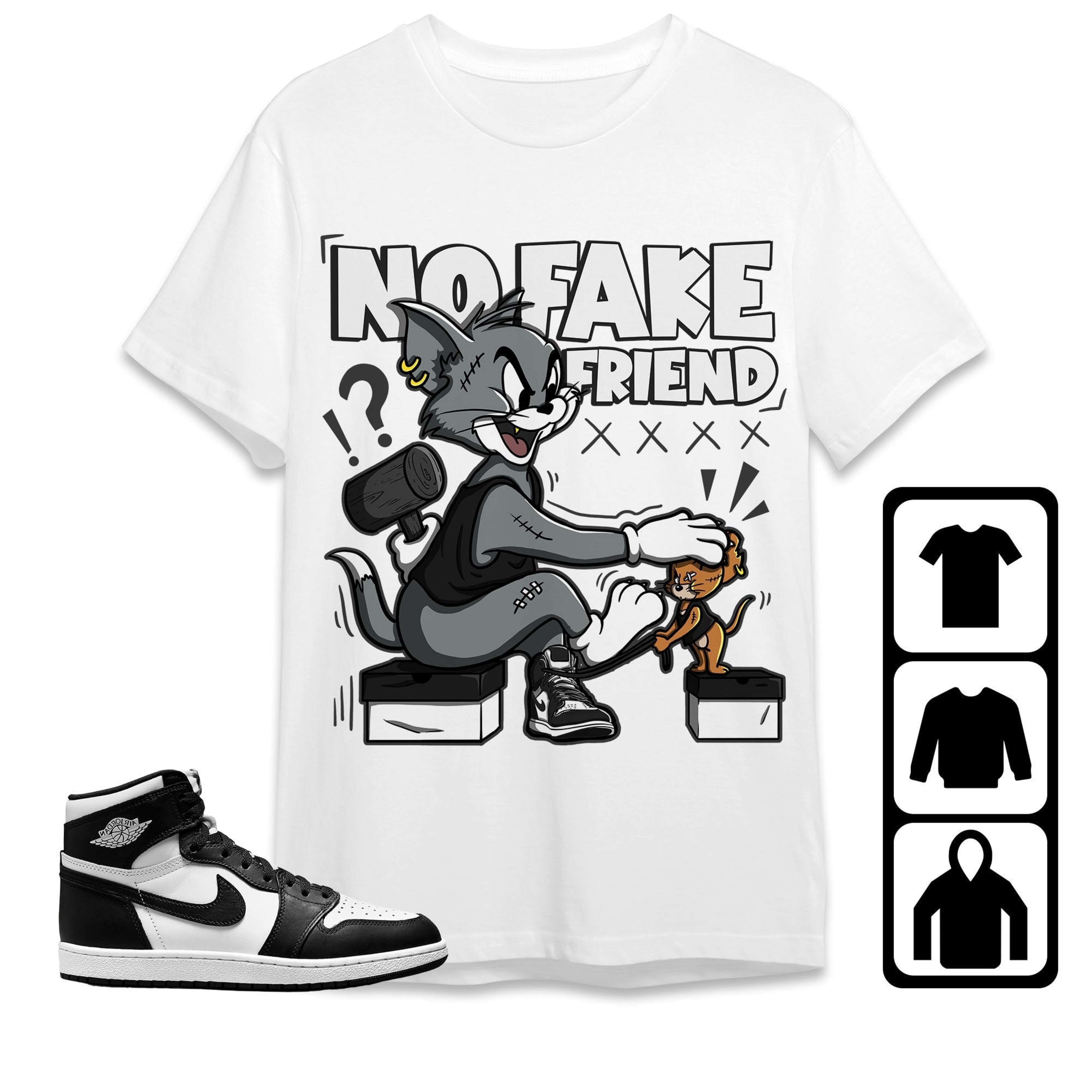 Jordan 1 High 85 Black White Unisex Shirt Fake Friend Cat And Mouse, Shirt To Match Sneaker