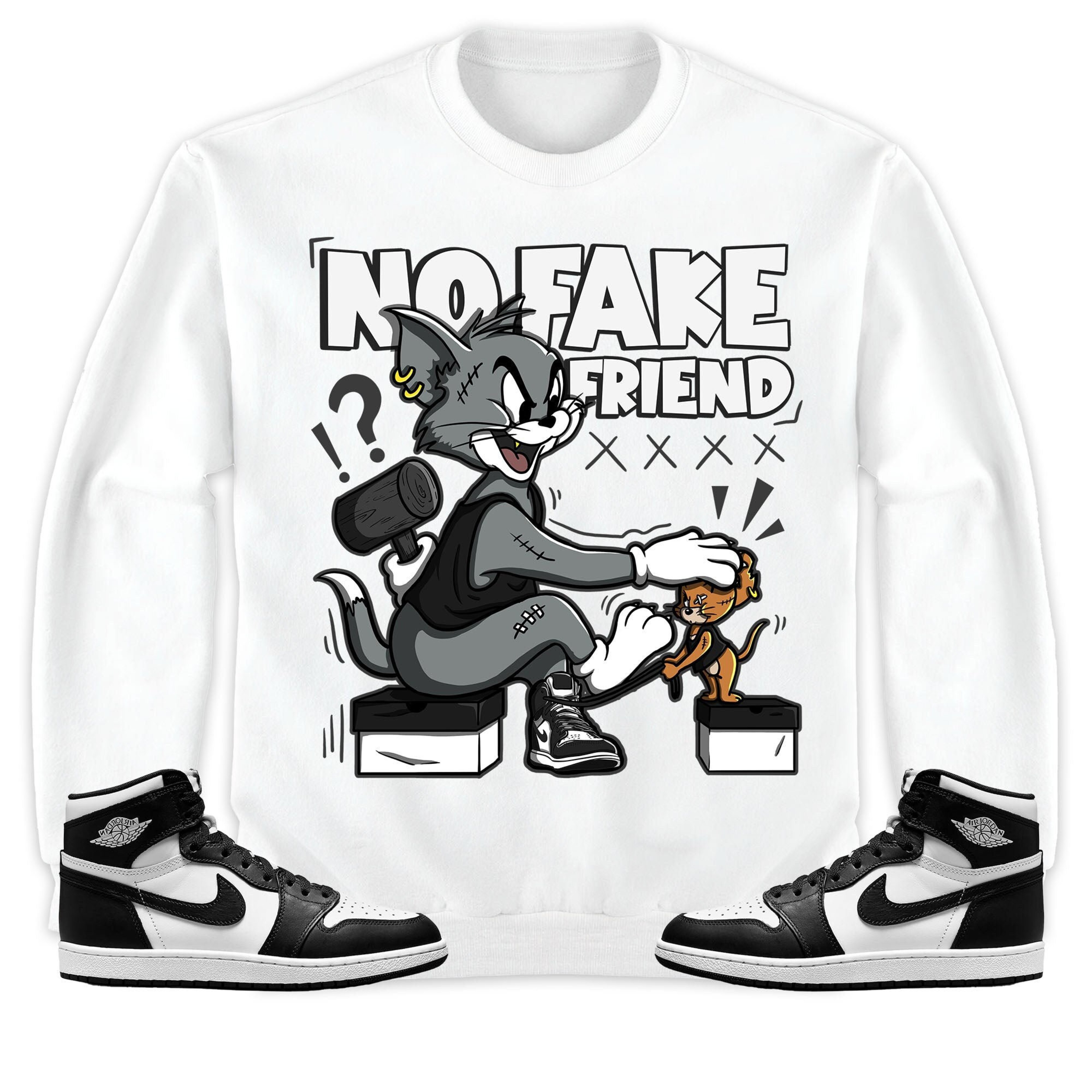 Jordan 1 High 85 Black White Unisex Sweatshirt, Hoodie Fake Friend Cat And Mouse, Shirt To Match Sneaker