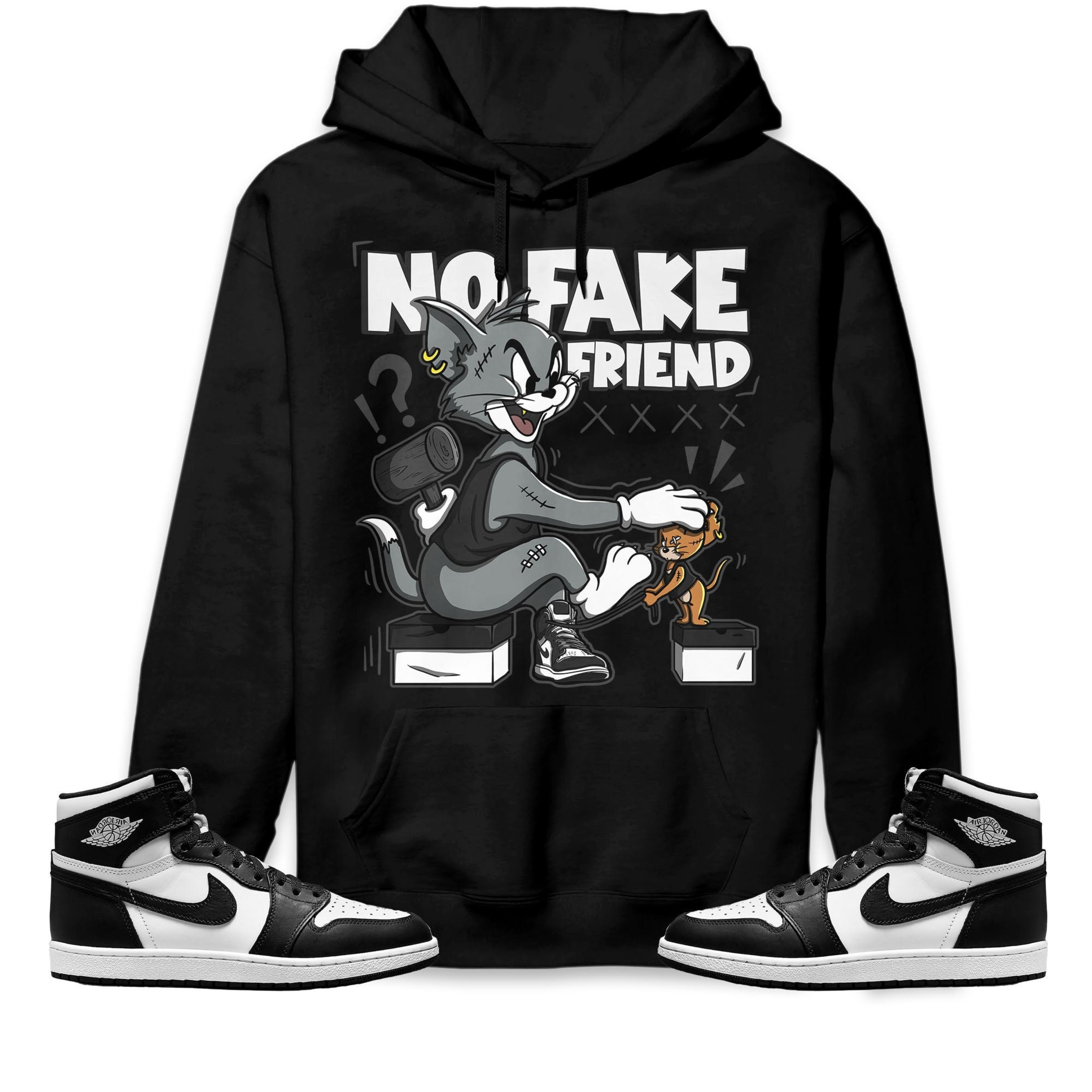 Jordan 1 High 85 Black White Unisex Sweatshirt, Hoodie Fake Friend Cat And Mouse, Shirt To Match Sneaker