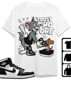 Jordan 1 High 85 Black White Unisex T-Shirt, Tee, Trust No One Cat And Mouse, Shirt To Match Sneaker