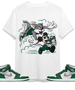 Jordan 1 High OG Gorge Green Unisex Shirt Cat And Mouse Chasing, Shirt To Match Sneaker