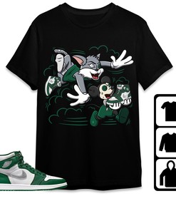 Jordan 1 High OG Gorge Green Unisex Shirt Cat And Mouse Chasing, Shirt To Match Sneaker