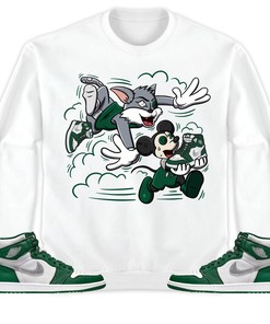 Jordan 1 High OG Gorge Green Unisex Shirt Cat And Mouse Chasing, Shirt To Match Sneaker