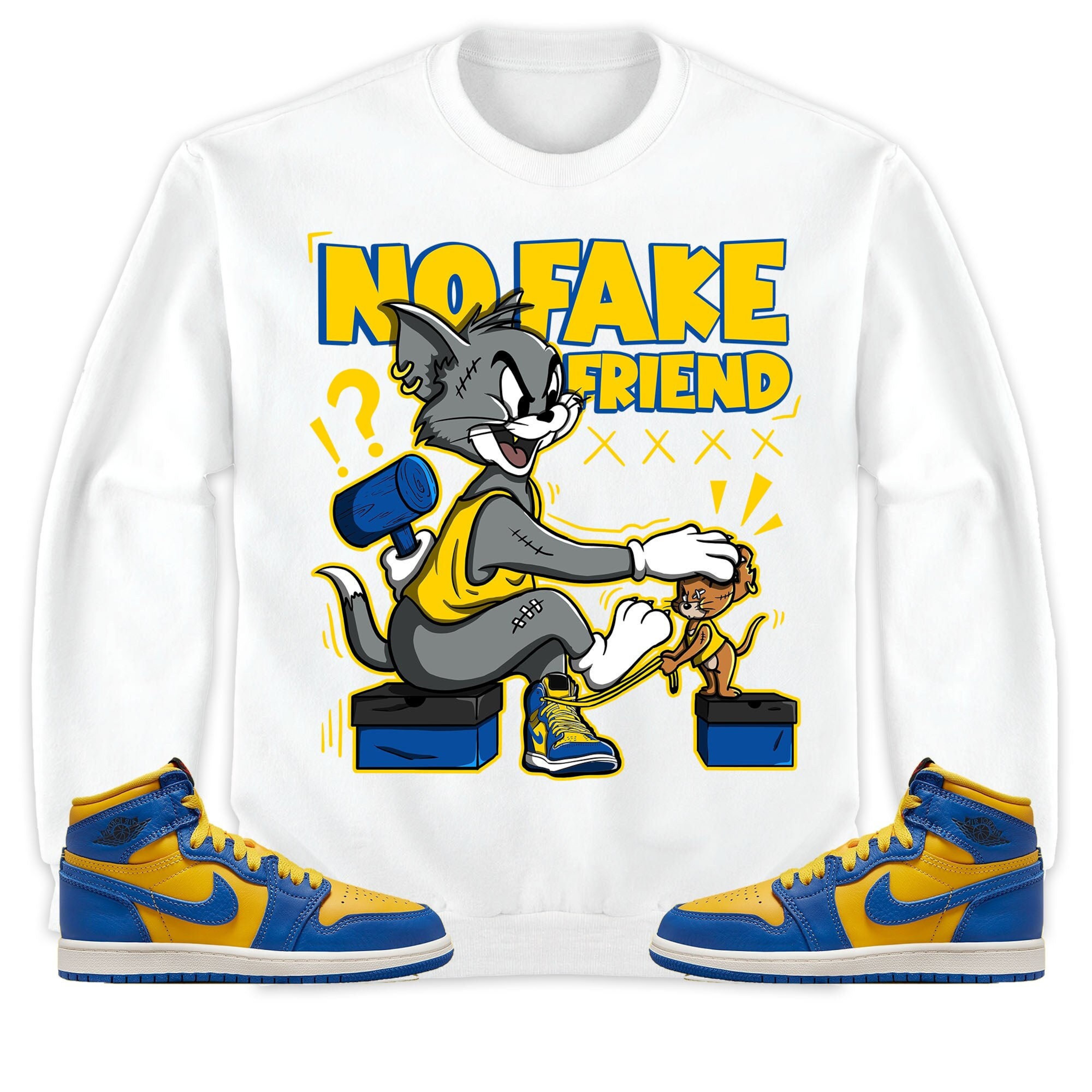 Jordan 1 High OG Laney Unisex Sweatshirt, Hoodie Fake Friend Cat And Mouse, Shirt To Match Sneaker