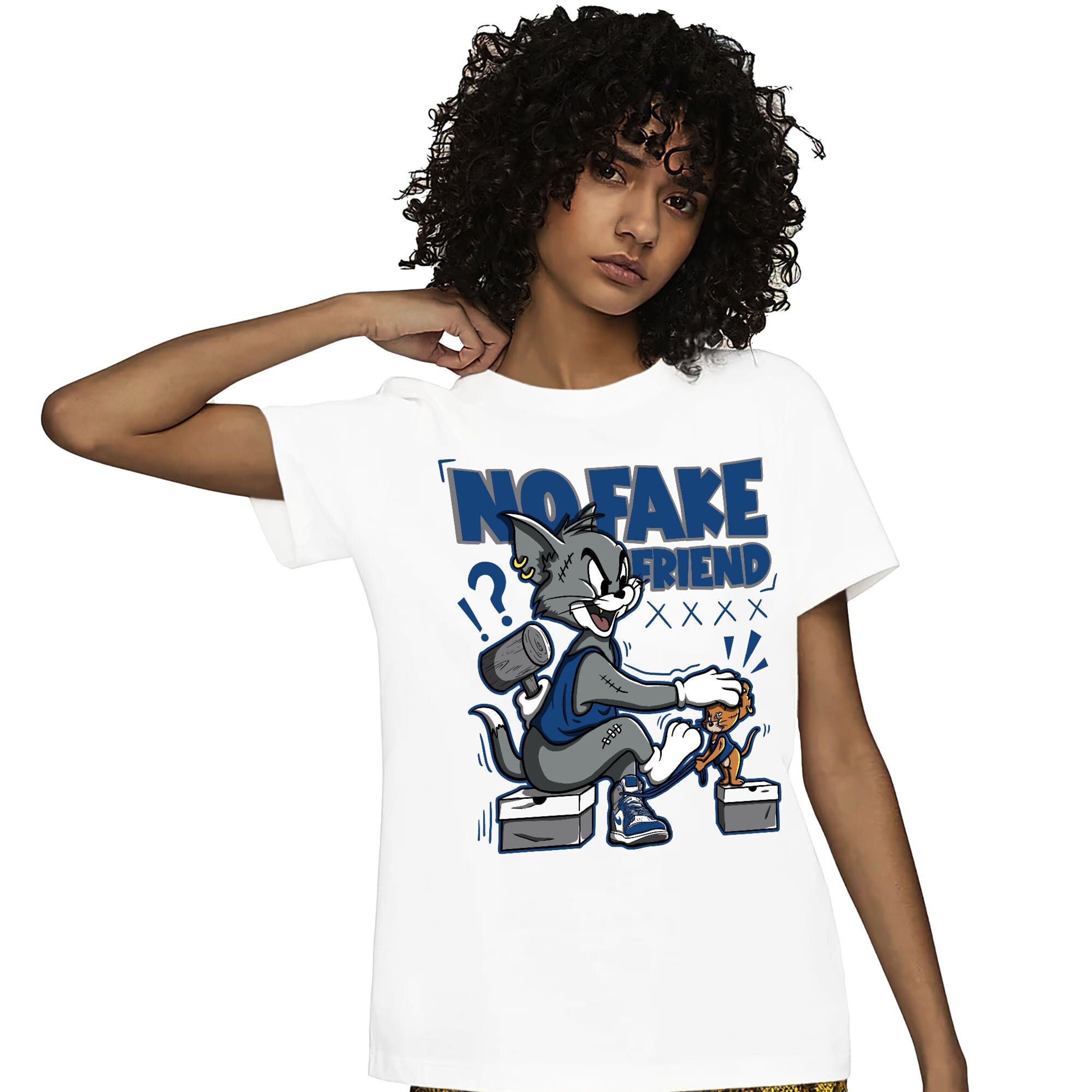 Jordan 1 High OG True Blue Unisex Shirt Fake Friend Cat And Mouse, Shirt To Match Sneaker