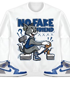 Jordan 1 High OG True Blue Unisex Shirt Fake Friend Cat And Mouse, Shirt To Match Sneaker