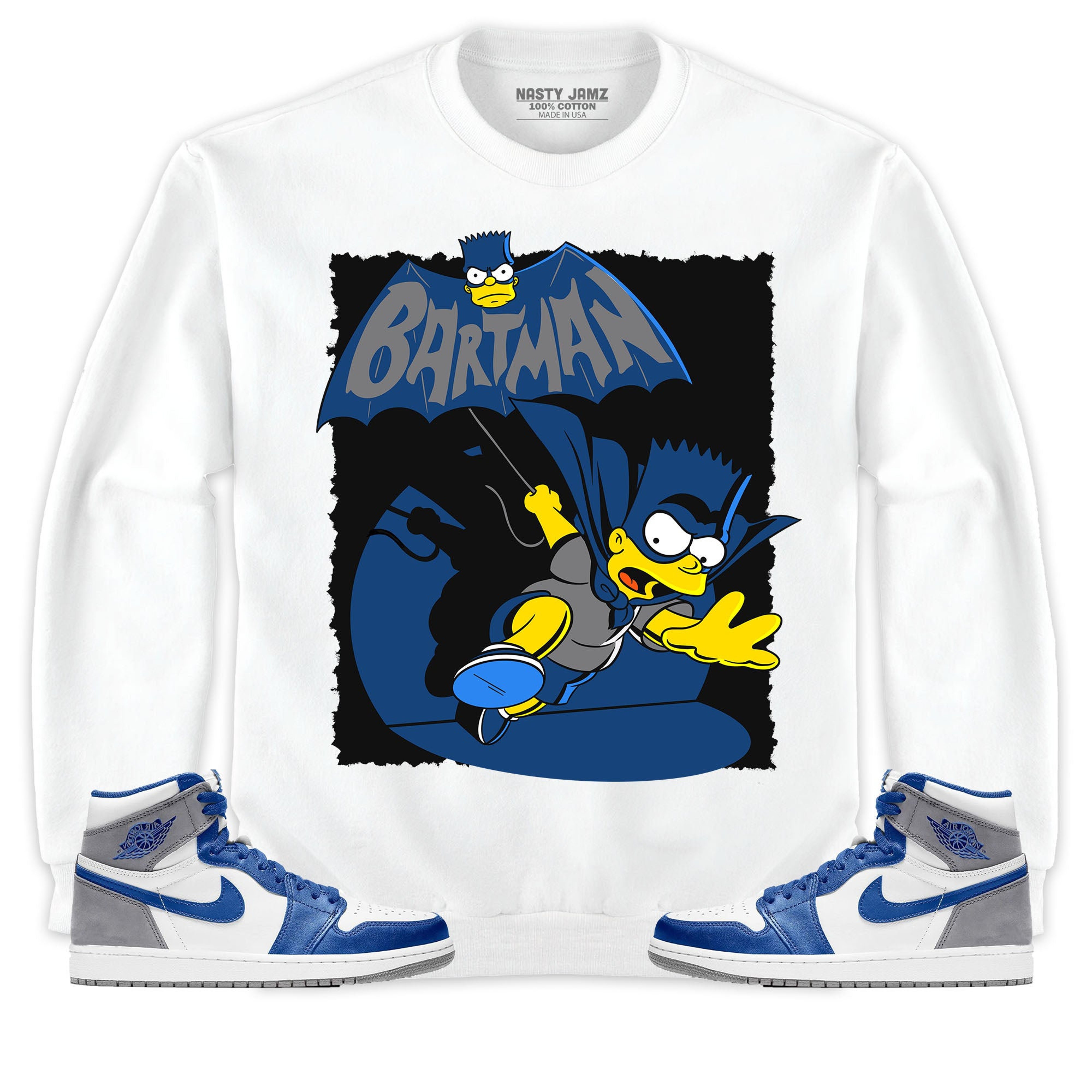 Jordan 1 High OG True Blue Unisex Shirt, Hoodie Sweatshirt Bartman Simpson, Shirt To Match Sneaker