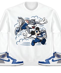 Jordan 1 High OG True Blue Unisex Shirt Hoodie Sweatshirt Cat And Mouse Chasing, Shirt To Match Sneaker