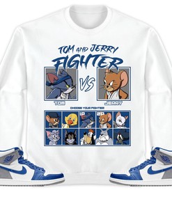 Jordan 1 High OG True Blue Unisex Sweatshirt, Hoodie, Cat And Mouse Fighter, Shirt To Match Sneaker