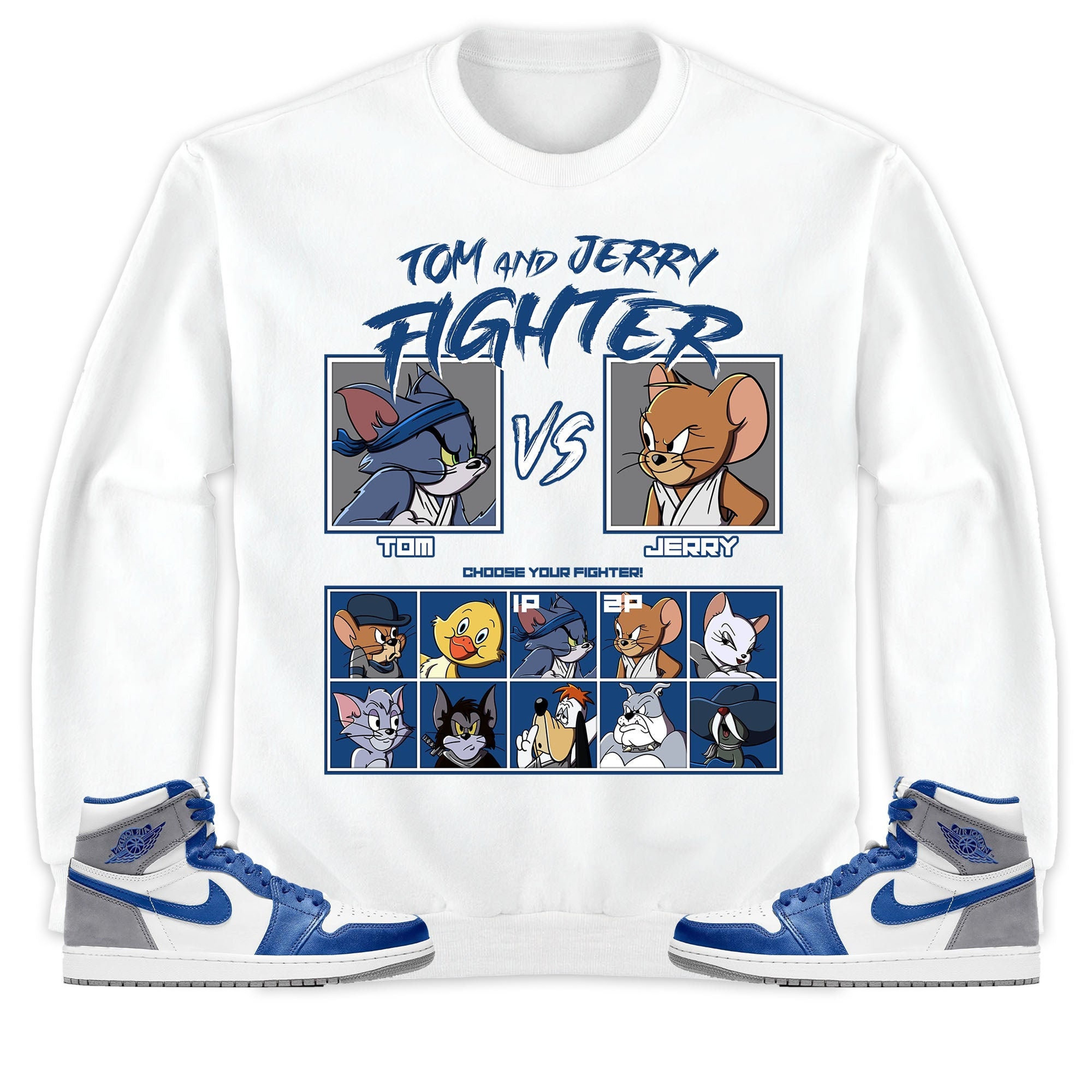 Jordan 1 High OG True Blue Unisex Sweatshirt, Hoodie, Cat And Mouse Fighter, Shirt To Match Sneaker
