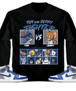 Jordan 1 High OG True Blue Unisex Sweatshirt, Hoodie, Cat And Mouse Fighter, Shirt To Match Sneaker