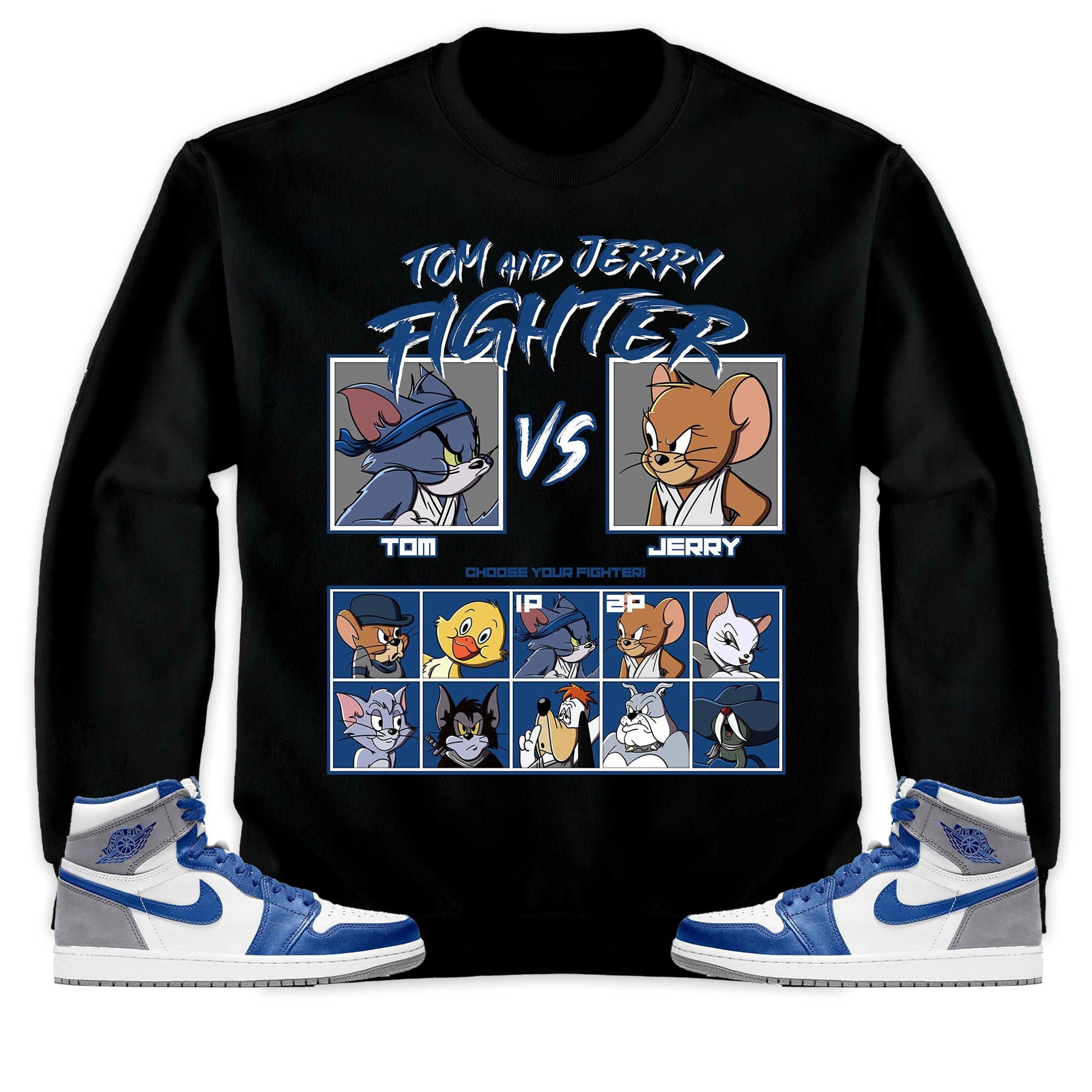 Jordan 1 High OG True Blue Unisex Sweatshirt, Hoodie, Cat And Mouse Fighter, Shirt To Match Sneaker