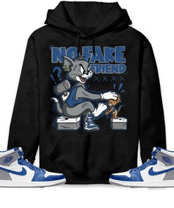 Jordan 1 High OG True Blue Unisex Sweatshirt, Hoodie Fake Friend Cat And Mouse, Shirt To Match Sneaker
