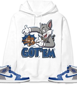 Jordan 1 High OG True Blue Unisex Sweatshirt, Hoodie Got Em Cat And Mouse, Shirt To Match Sneaker