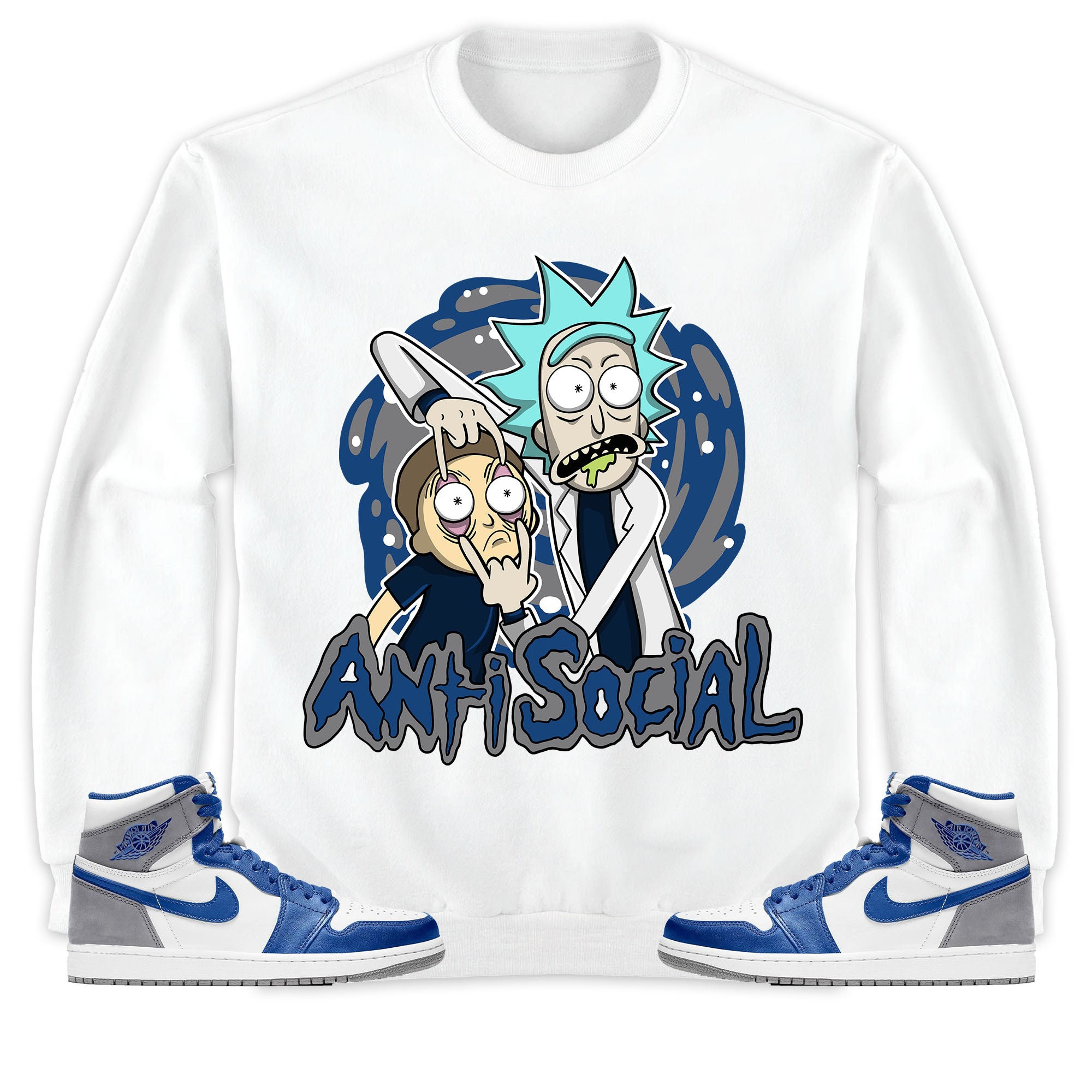Jordan 1 High OG True Blue Unisex Sweatshirt, Hoodie Rick Anti Social, Shirt To Match Sneaker