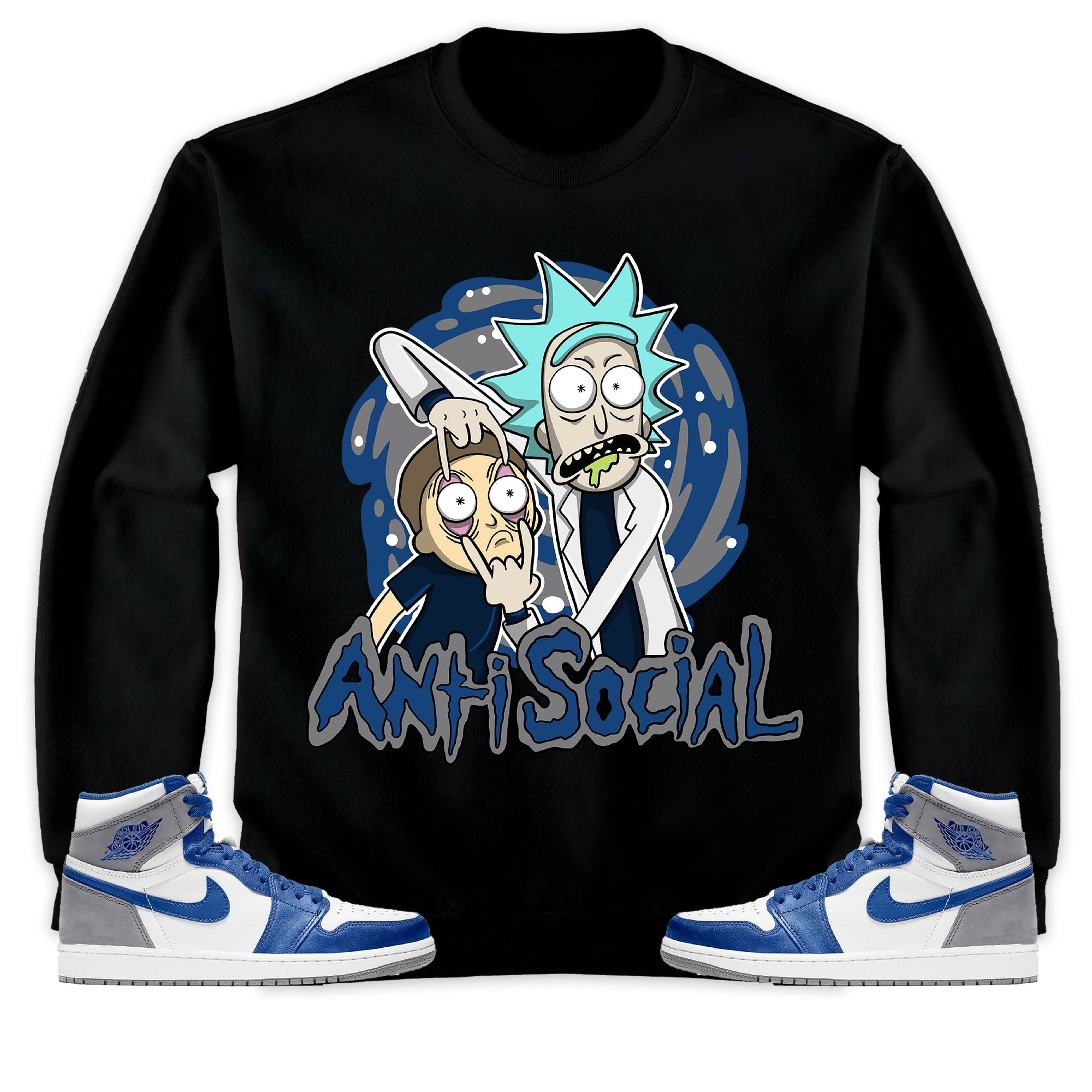 Jordan 1 High OG True Blue Unisex Sweatshirt, Hoodie Rick Anti Social, Shirt To Match Sneaker