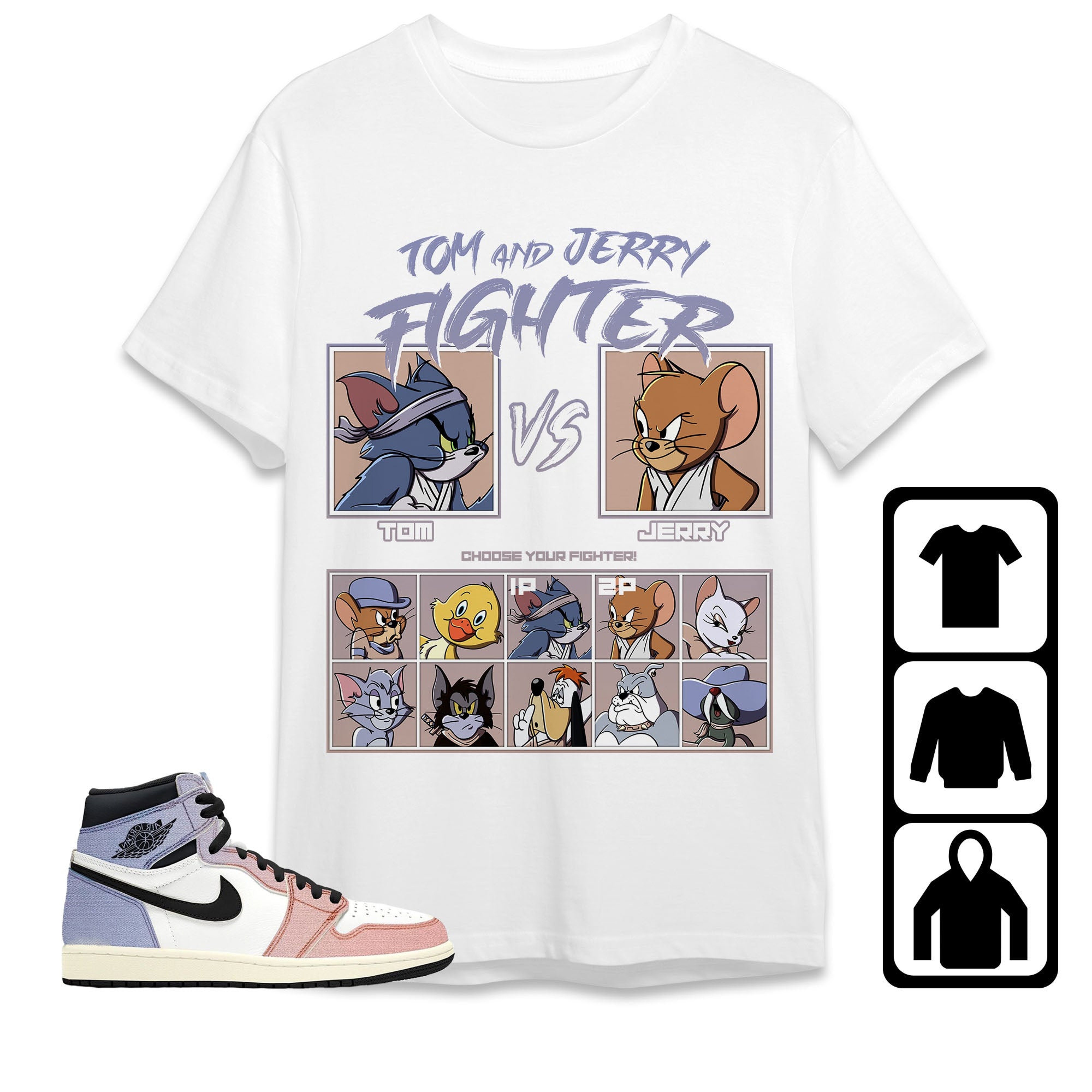 Jordan 1 High Skyline Unisex Shirt Cat And Mouse Fighter, Shirt To Match Sneaker