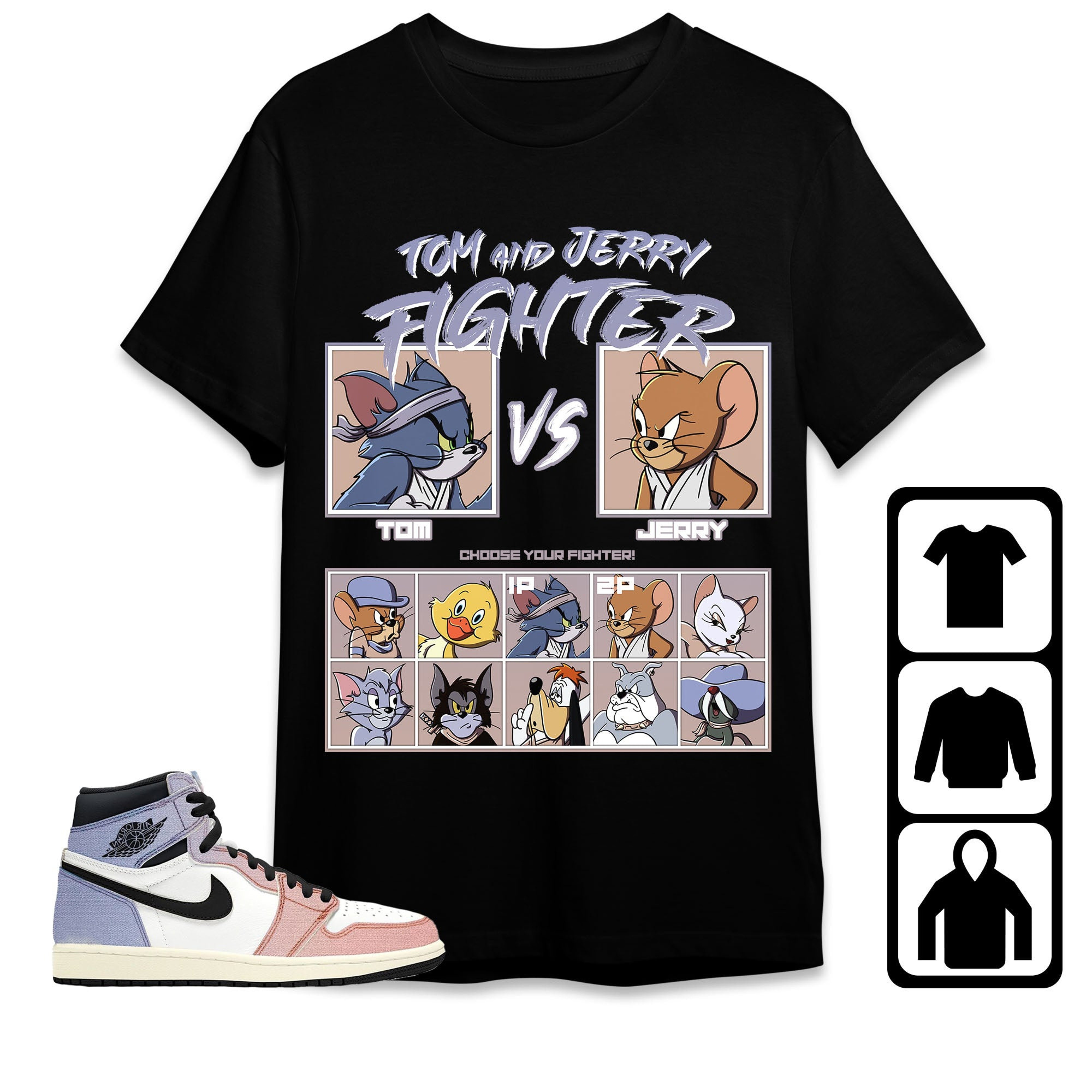 Jordan 1 High Skyline Unisex Shirt Cat And Mouse Fighter, Shirt To Match Sneaker