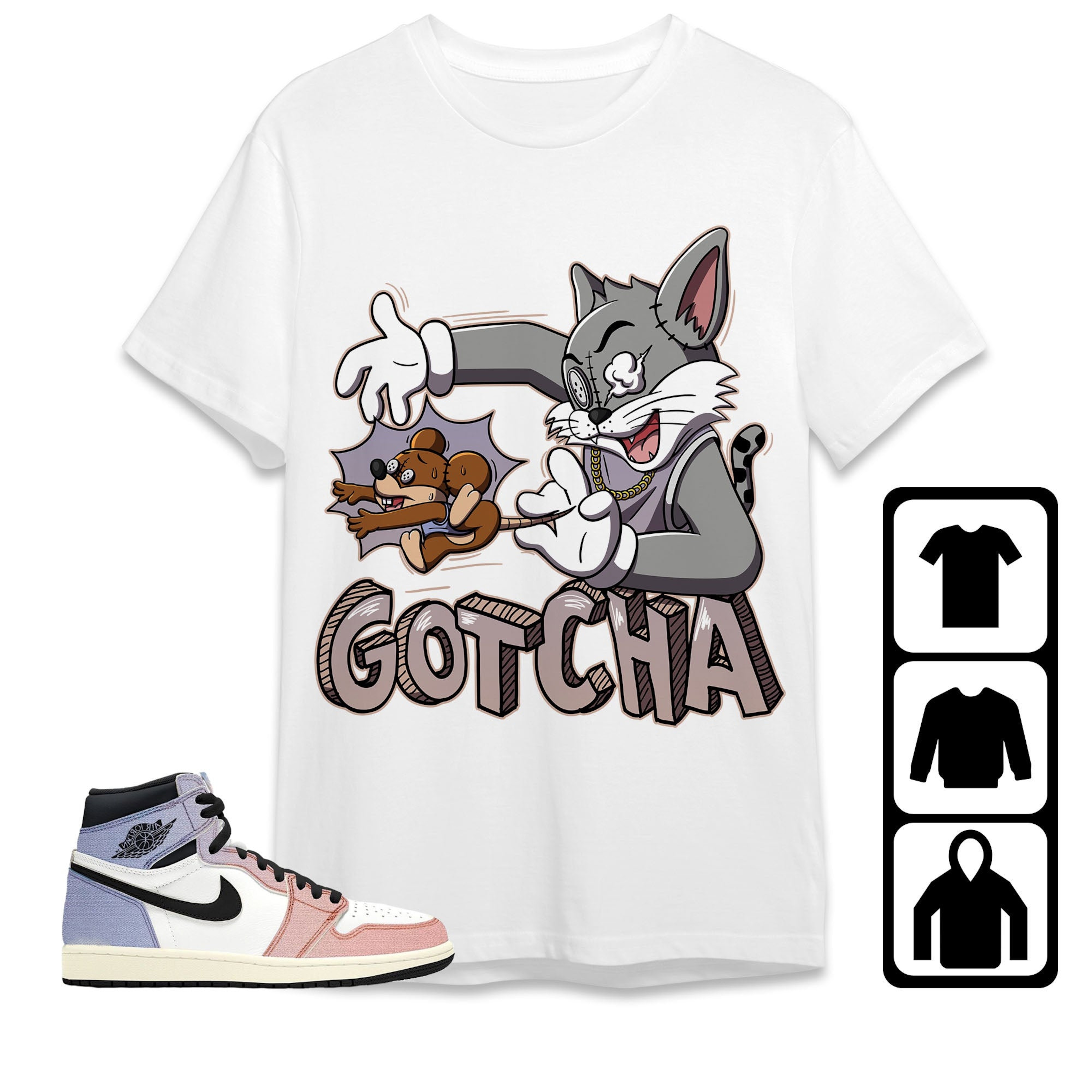 Jordan 1 High Skyline Unisex Shirt Gotcha Cat And Mouse, Shirt To Match Sneaker