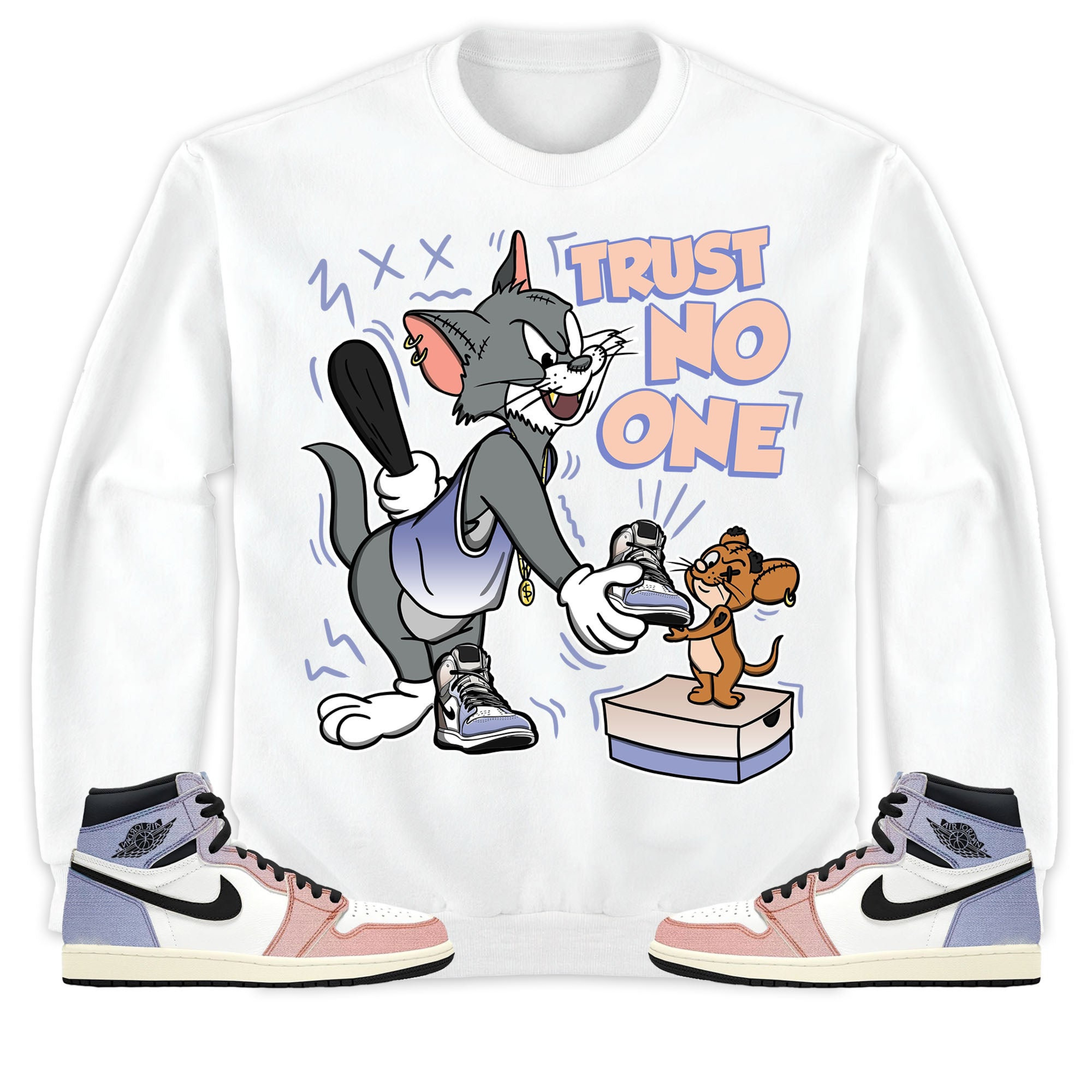 Jordan 1 High Skyline Unisex Shirt Trust No One Cat And Mouse, Shirt To Match Sneaker