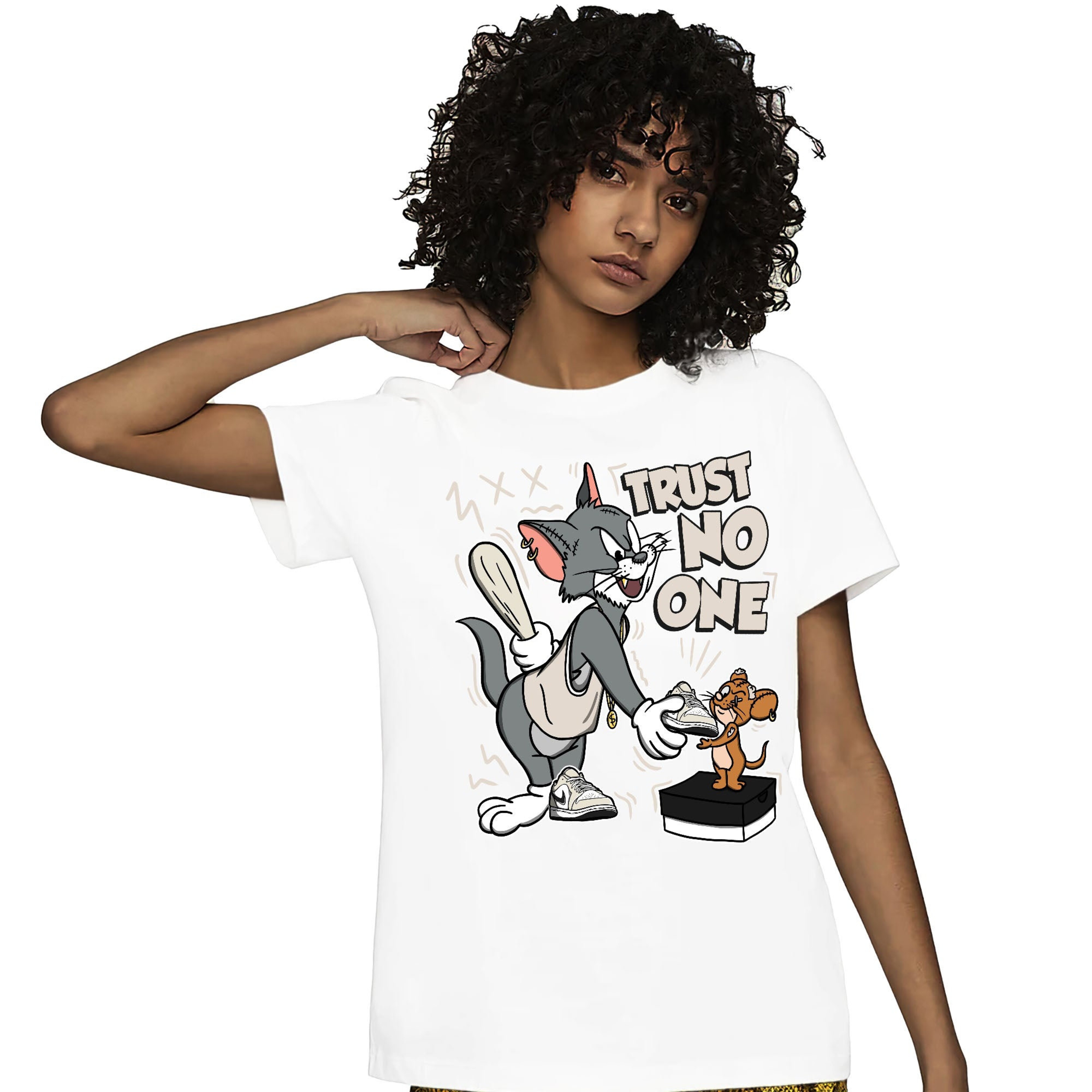 Jordan 1 Low OG EX Coconut Milk Unisex Shirt Trust No One Cat And Mouse, Shirt To Match Sneaker