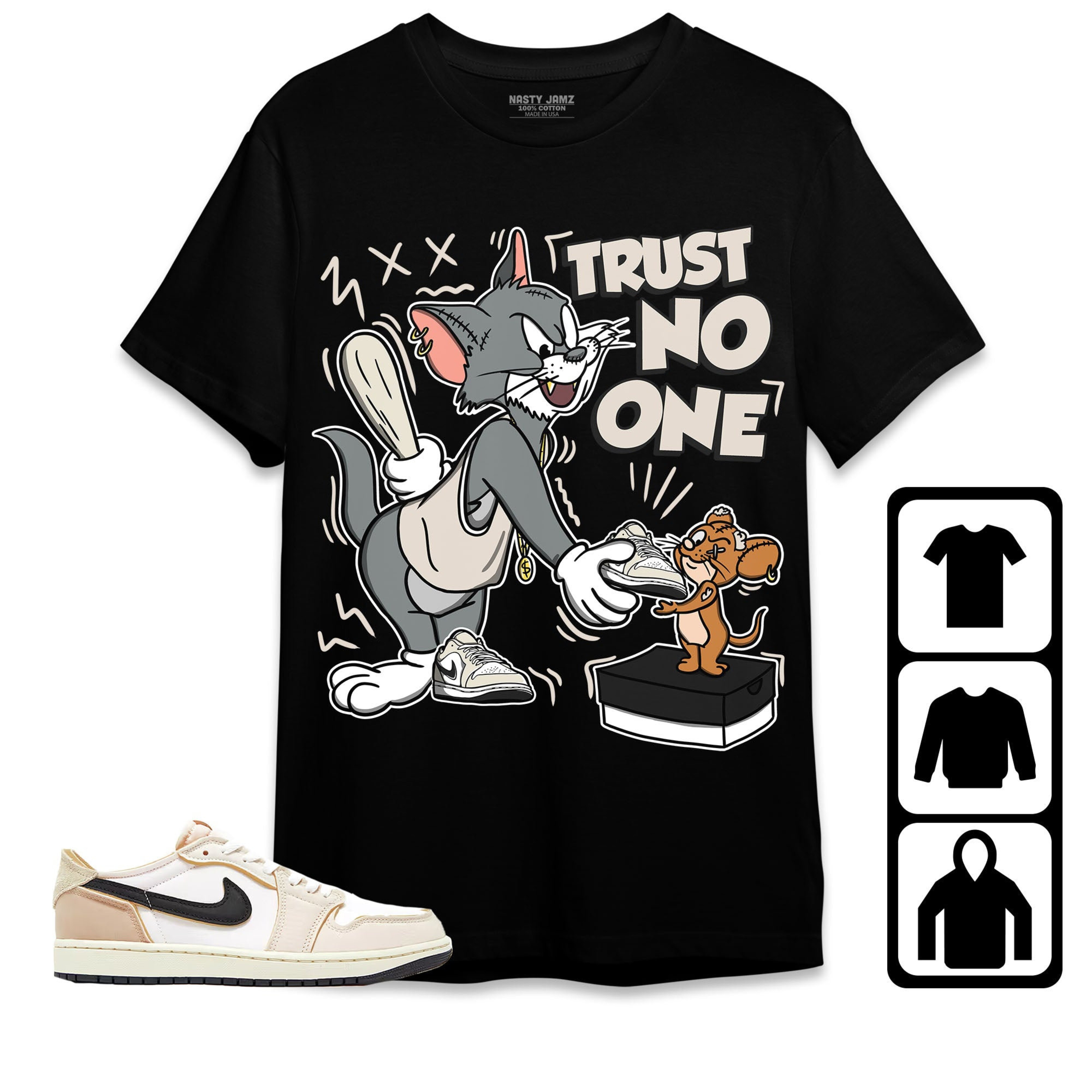 Jordan 1 Low OG EX Coconut Milk Unisex Shirt Trust No One Cat And Mouse, Shirt To Match Sneaker