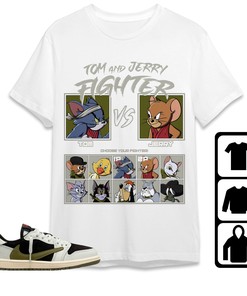 Jordan 1 Low Olive Unisex Shirt Cat And Mouse Fighter, Shirt To Match Sneaker