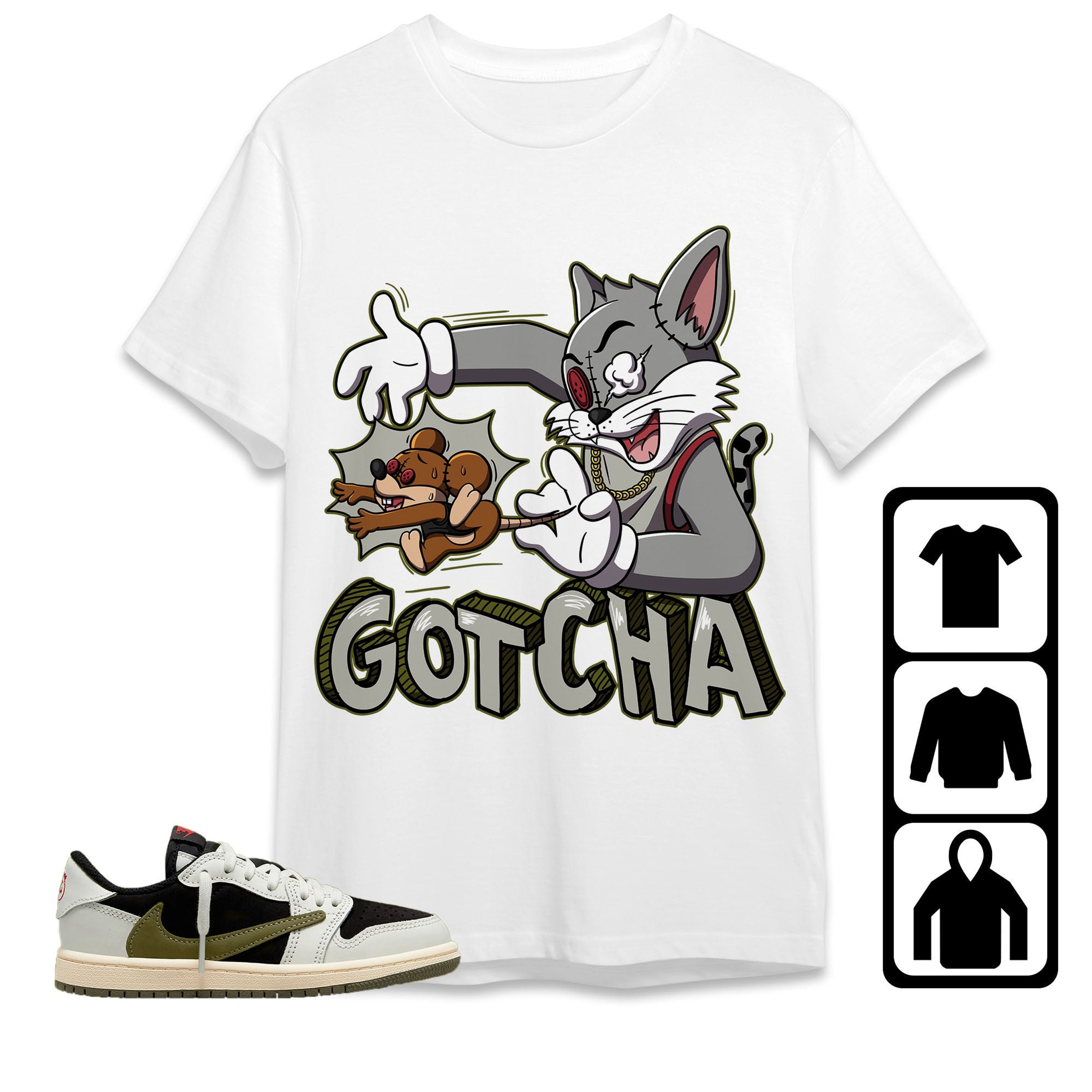 Jordan 1 Low Olive Unisex Shirt Gotcha Cat And Mouse, Shirt To Match Sneaker