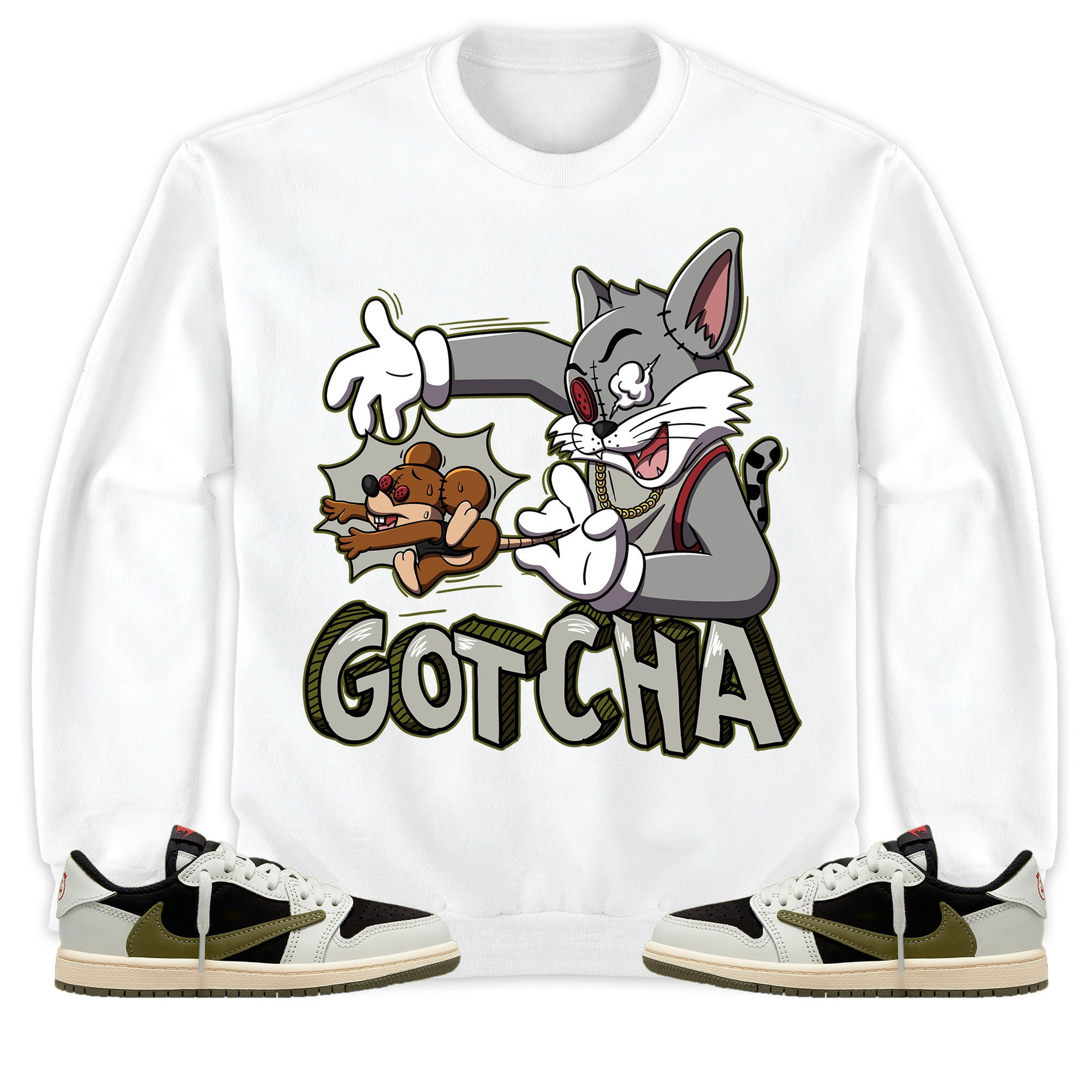 Jordan 1 Low Olive Unisex Shirt Gotcha Cat And Mouse, Shirt To Match Sneaker