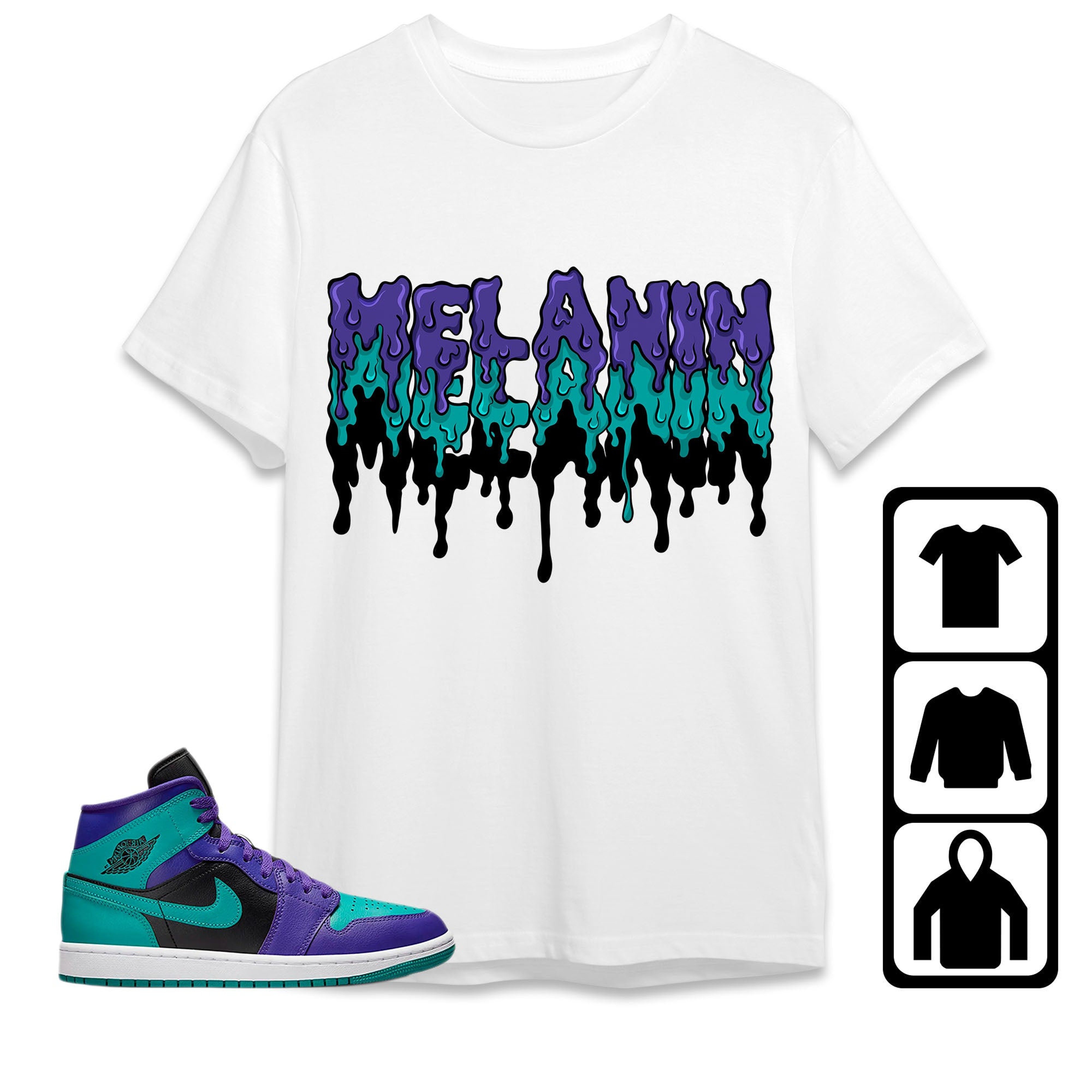 Jordan 1 Mid Black Grape Unisex T-Shirt, Sweatshirt, Hoodie, Melanin Dripping, Shirt To Match Sneaker