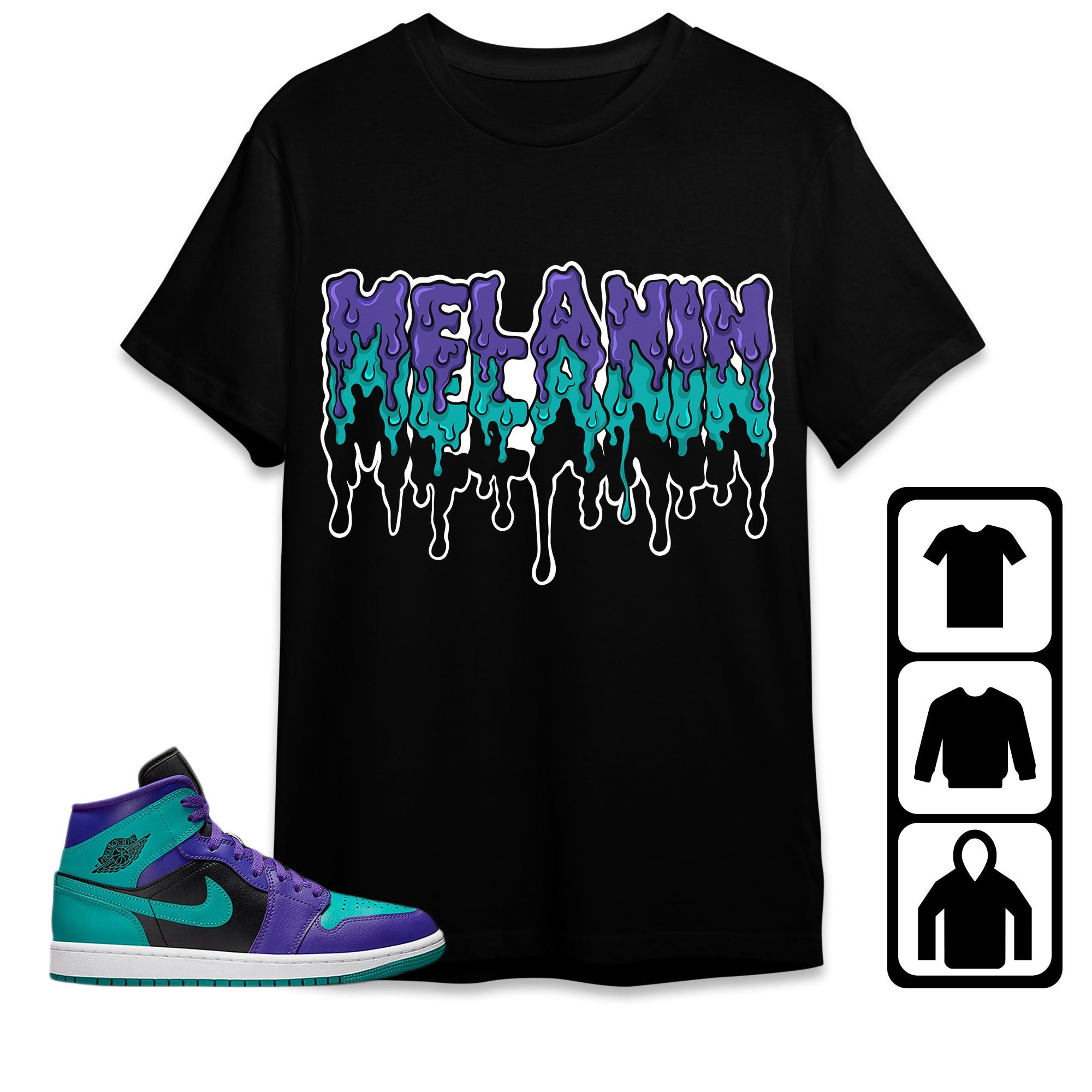 Jordan 1 Mid Black Grape Unisex T-Shirt, Sweatshirt, Hoodie, Melanin Dripping, Shirt To Match Sneaker