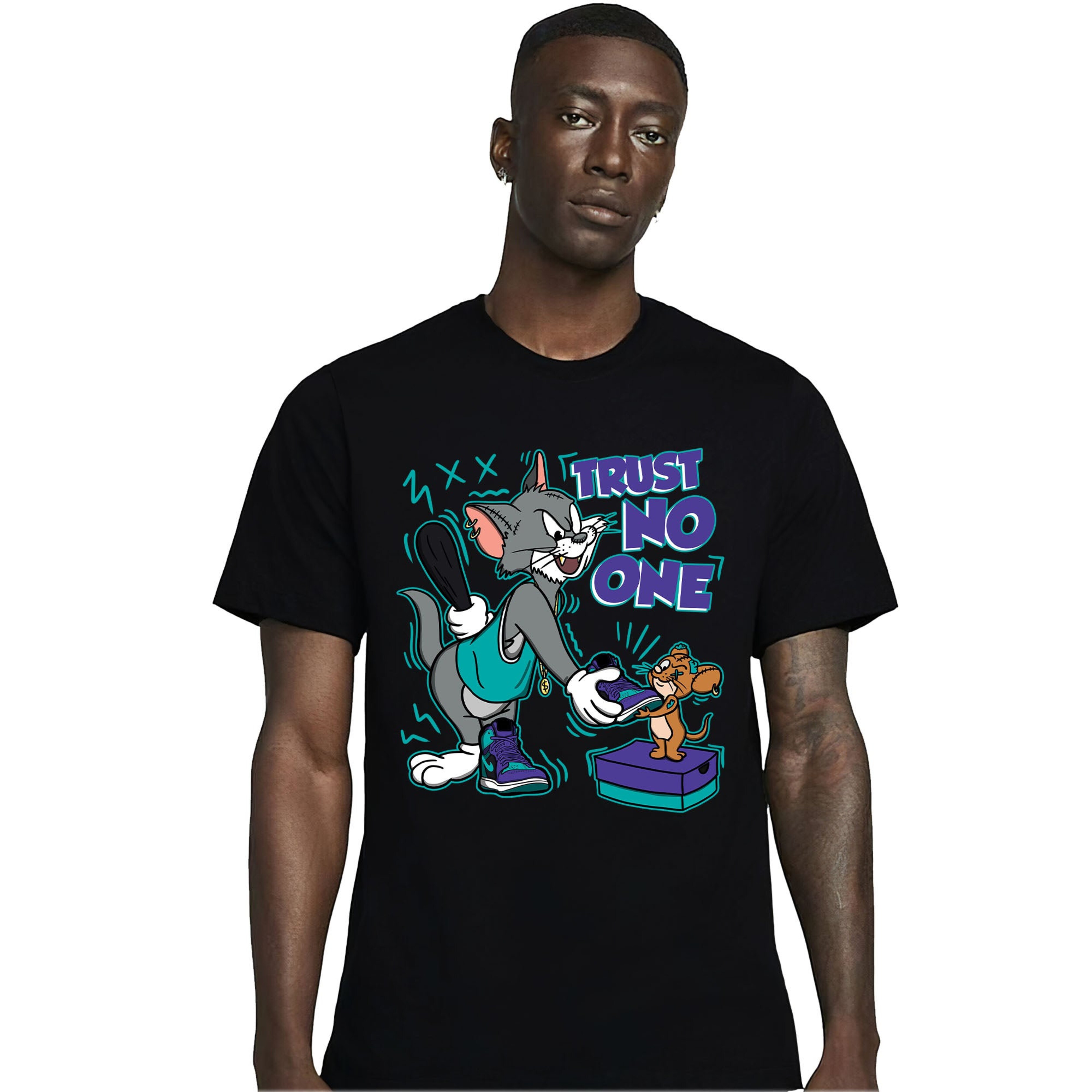 Jordan 1 Mid Black Grape Unisex T-Shirt, Trust No One Cat And Mouse, Shirt To Match Sneaker