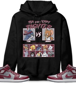 Jordan 1 Mid Cherrywood Team Red Unisex Sweatshirt, Hoodie, Cat And Mouse Fighter, Shirt To Match Sneaker