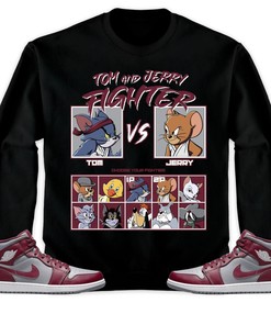 Jordan 1 Mid Cherrywood Team Red Unisex Sweatshirt, Hoodie, Cat And Mouse Fighter, Shirt To Match Sneaker
