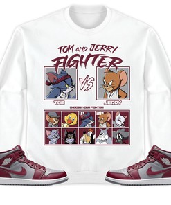 Jordan 1 Mid Cherrywood Team Red Unisex T-Shirt, Sweatshirt, Hoodie, Cat And Mouse Fighter, Shirt To Match Sneaker