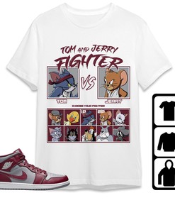 Jordan 1 Mid Cherrywood Team Red Unisex T-Shirt, Sweatshirt, Hoodie, Cat And Mouse Fighter, Shirt To Match Sneaker