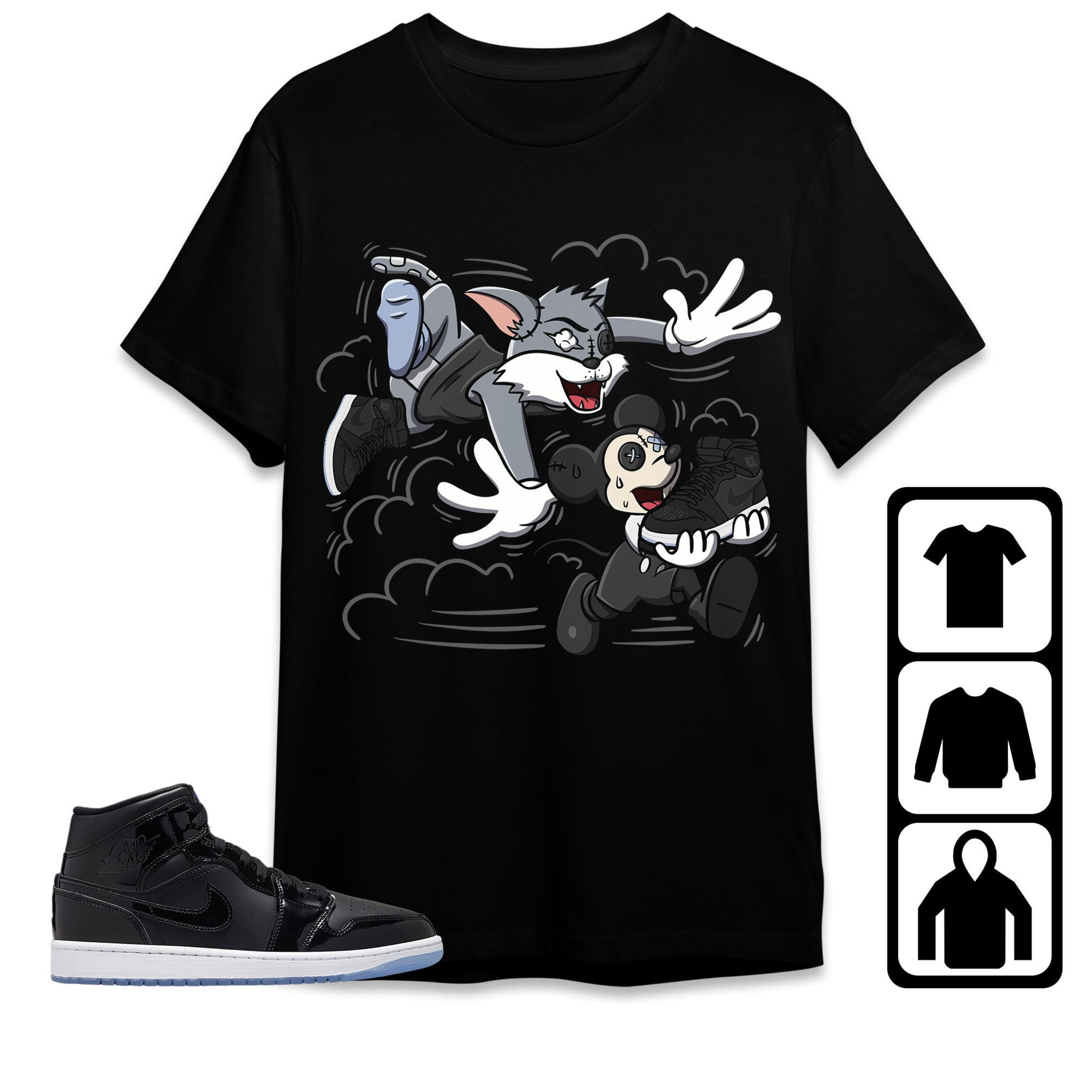 Jordan 1 Mid Space Jam Unisex Shirt Cat And Mouse Chasing, Shirt To Match Sneaker