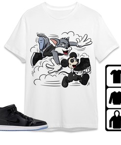 Jordan 1 Mid Space Jam Unisex Shirt Cat And Mouse Chasing, Shirt To Match Sneaker