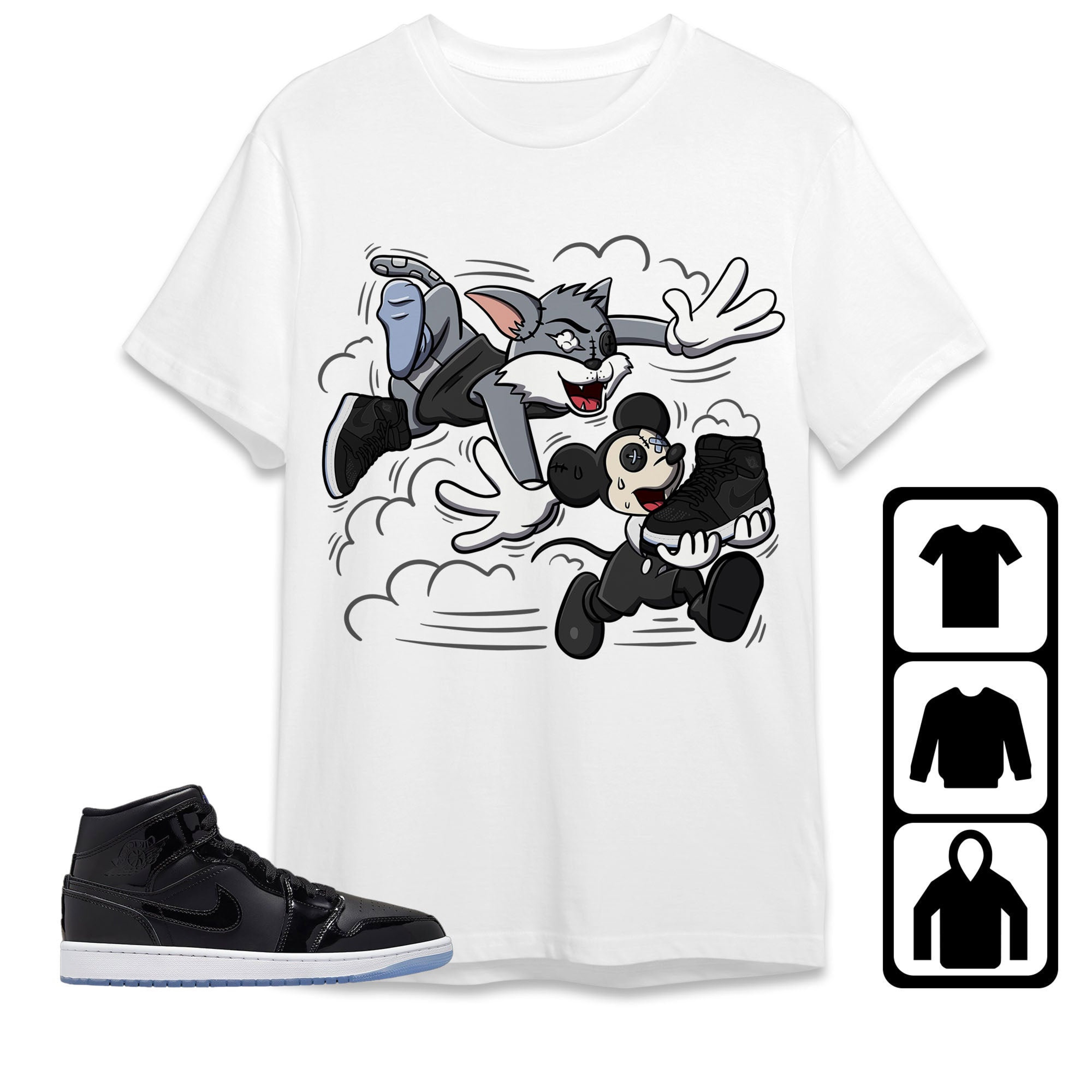 Jordan 1 Mid Space Jam Unisex Shirt Cat And Mouse Chasing, Shirt To Match Sneaker
