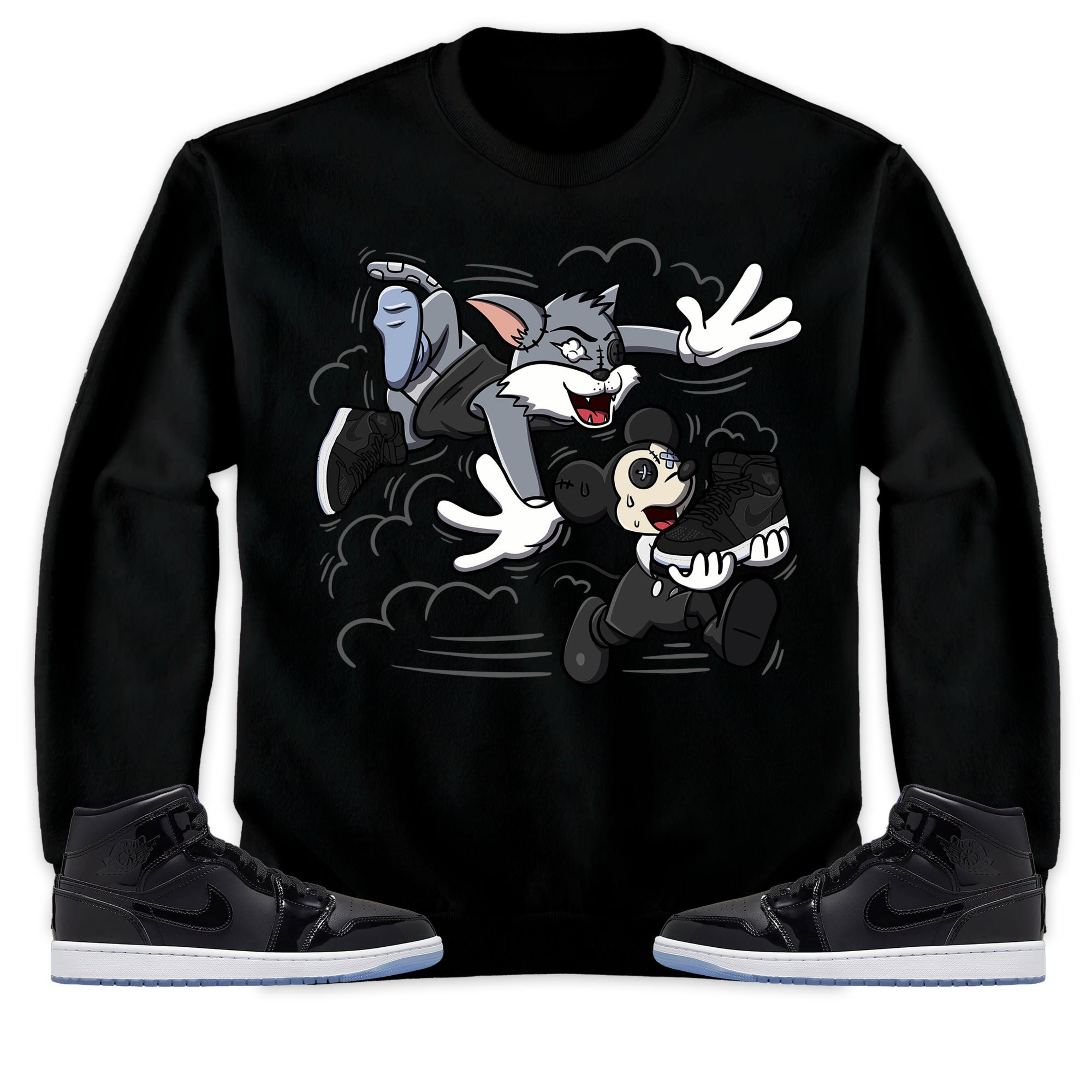Jordan 1 Mid Space Jam Unisex Shirt Cat And Mouse Chasing, Shirt To Match Sneaker