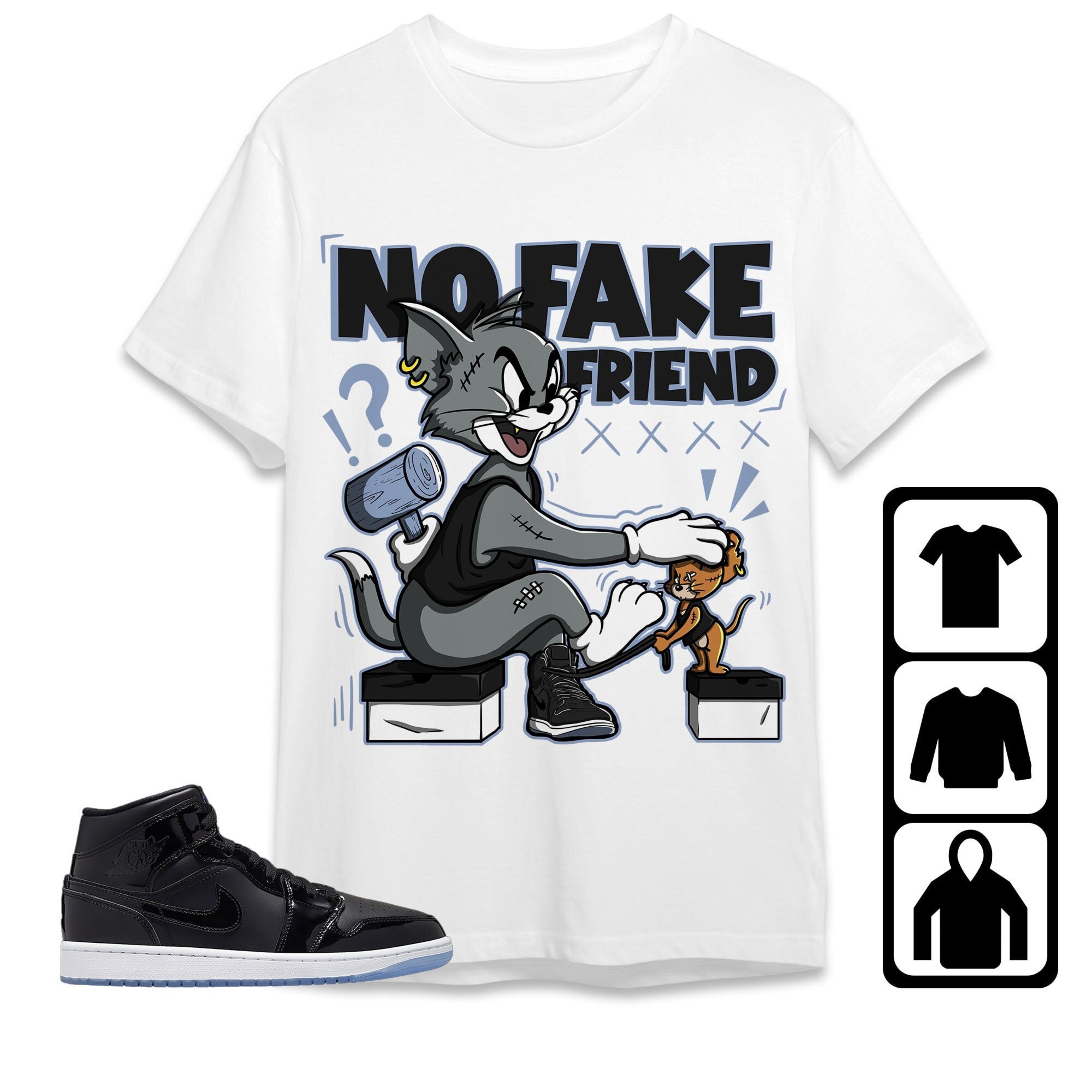 Jordan 1 Mid Space Jam Unisex Shirt Fake Friend Cat And Mouse, Shirt To Match Sneaker