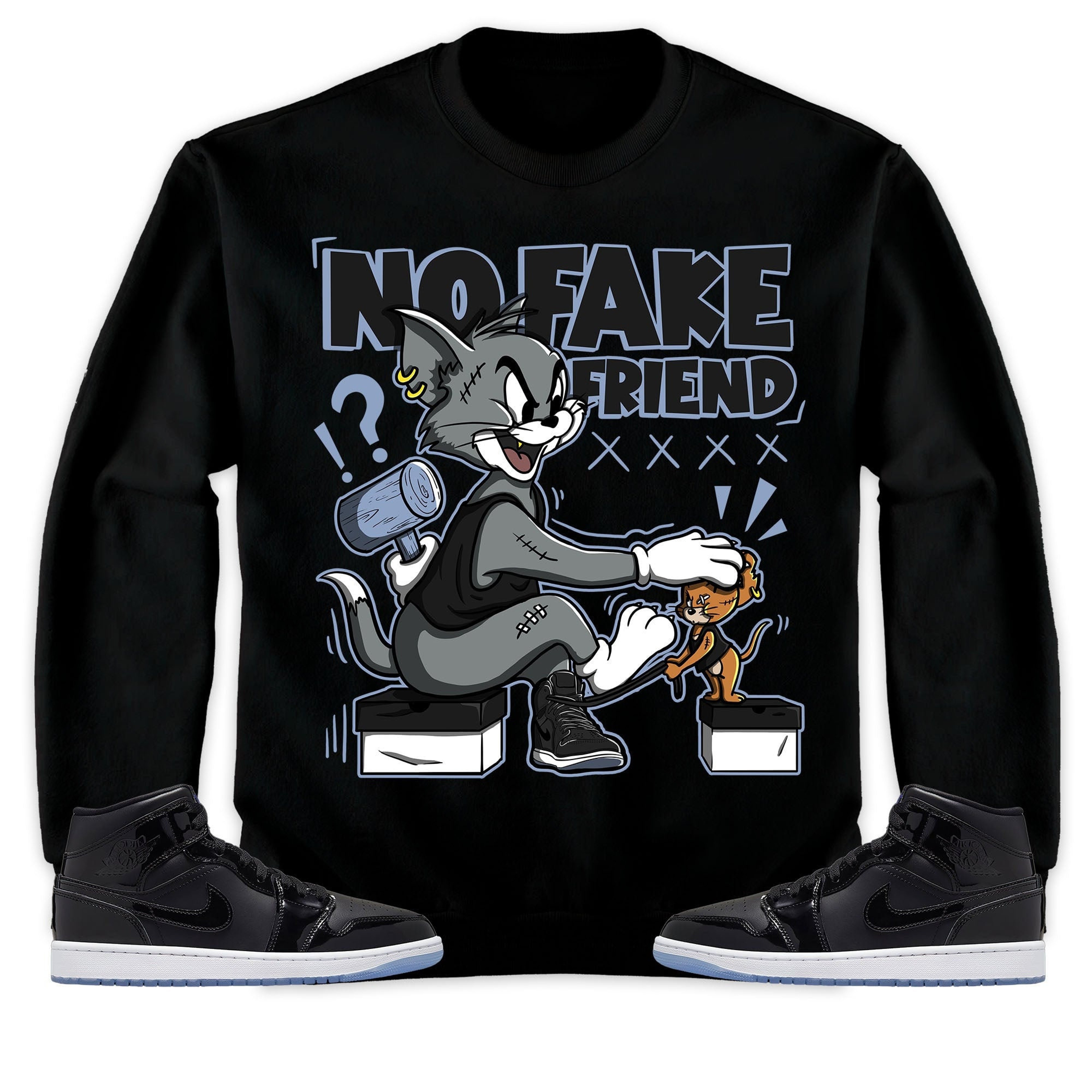 Jordan 1 Mid Space Jam Unisex Sweatshirt, Hoodie Fake Friend Cat And Mouse, Shirt To Match Sneaker