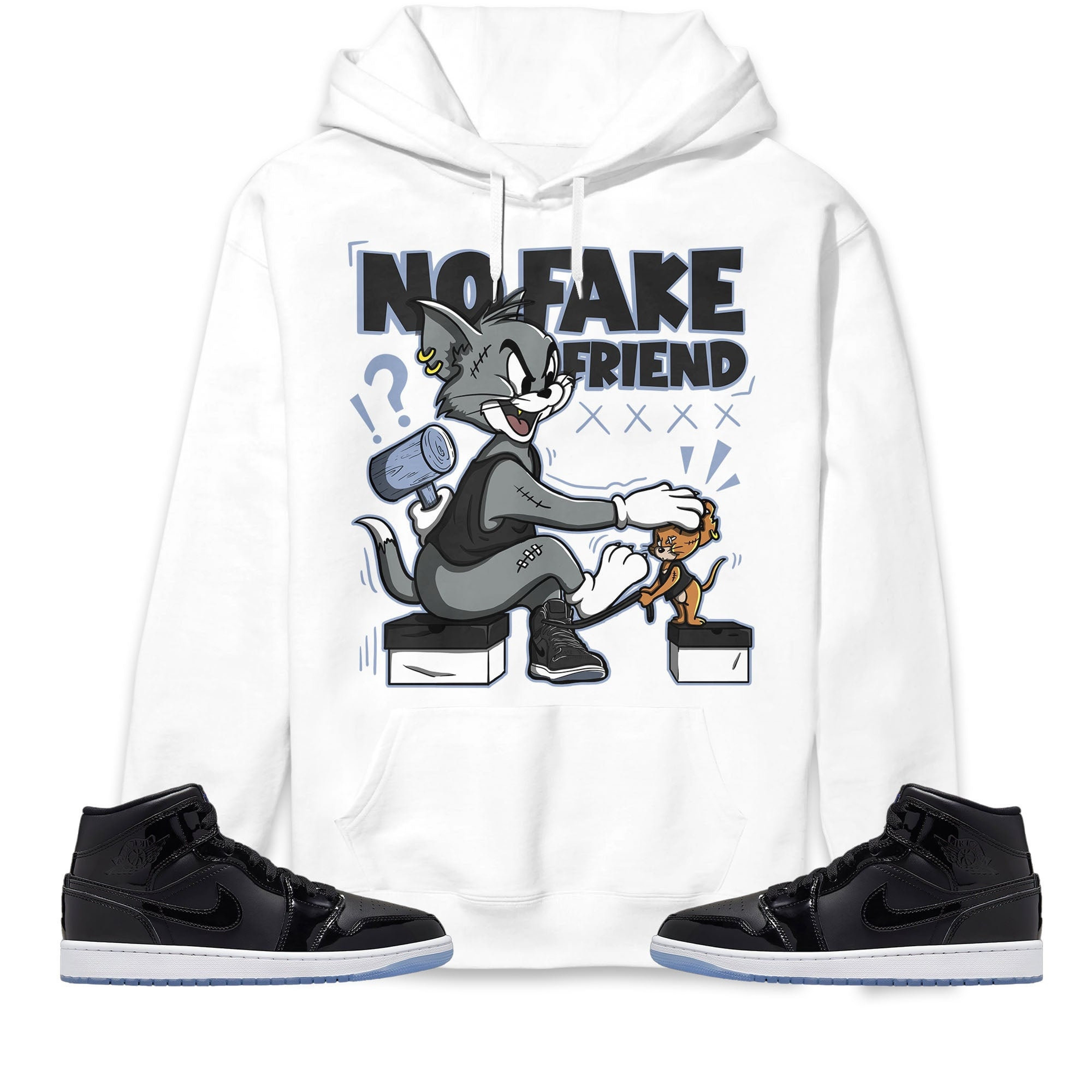 Jordan 1 Mid Space Jam Unisex Sweatshirt, Hoodie Fake Friend Cat And Mouse, Shirt To Match Sneaker