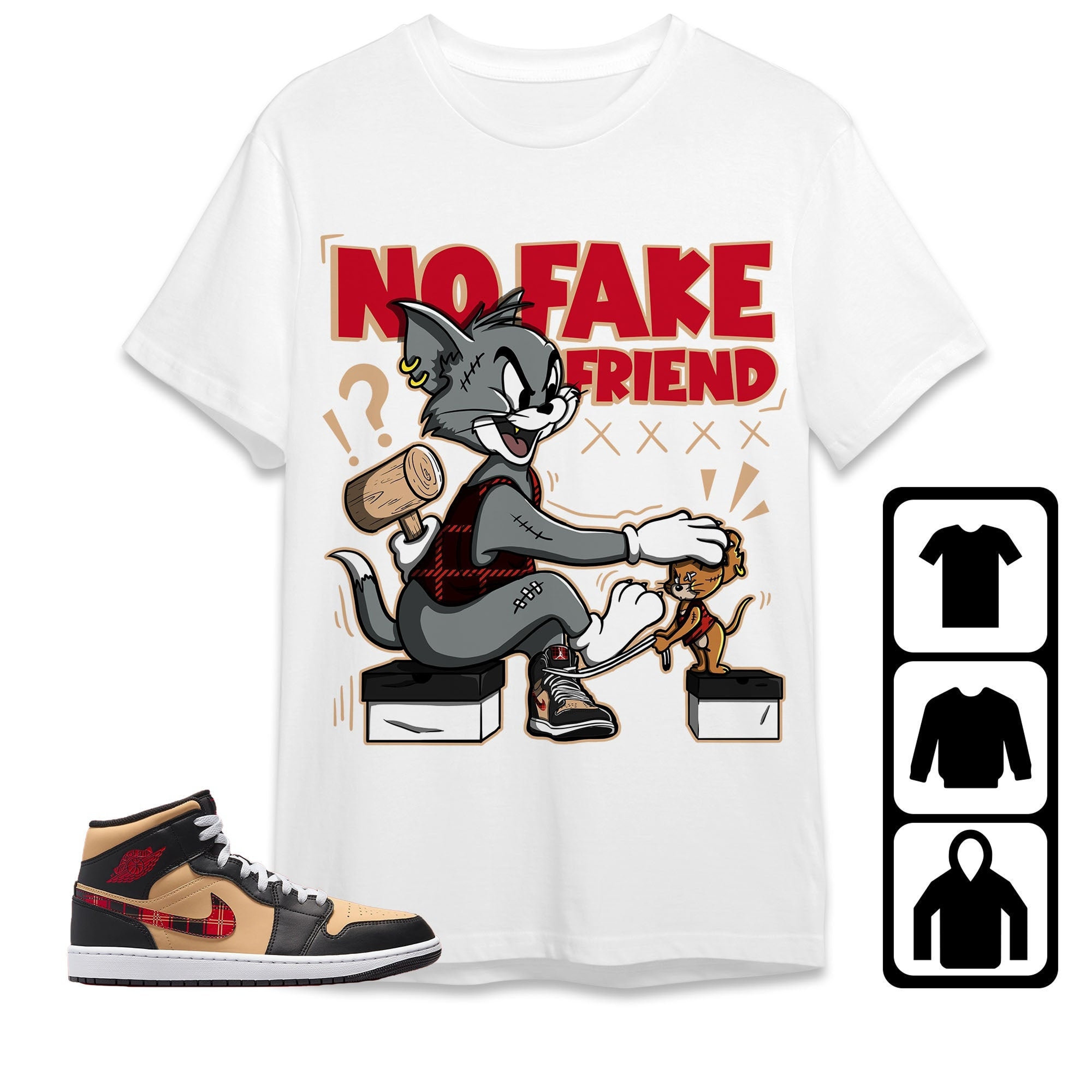 Jordan 1 Mid Tartan Unisex Shirt Fake Friend Cat And Mouse, Shirt To Match Sneaker