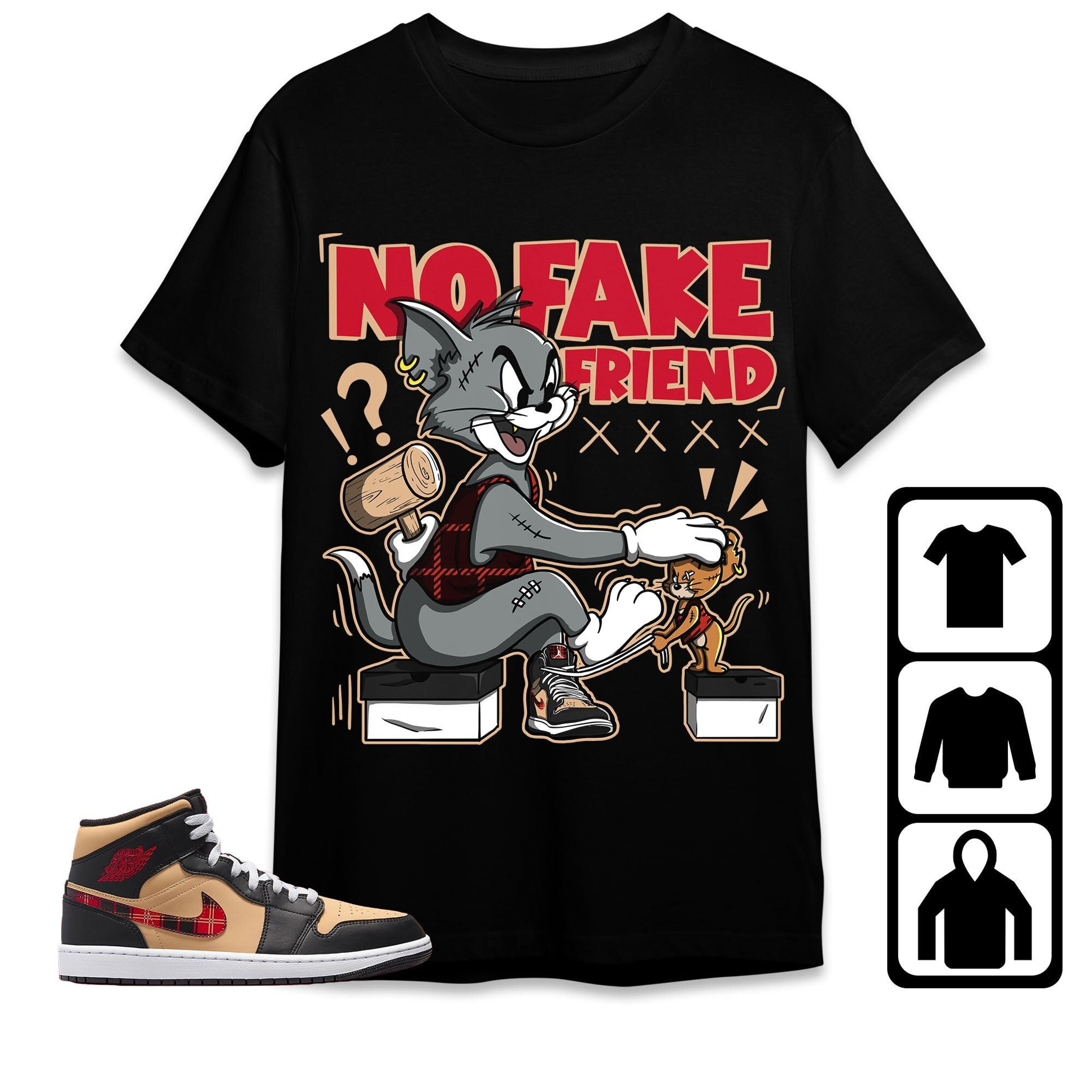Jordan 1 Mid Tartan Unisex Shirt Fake Friend Cat And Mouse, Shirt To Match Sneaker