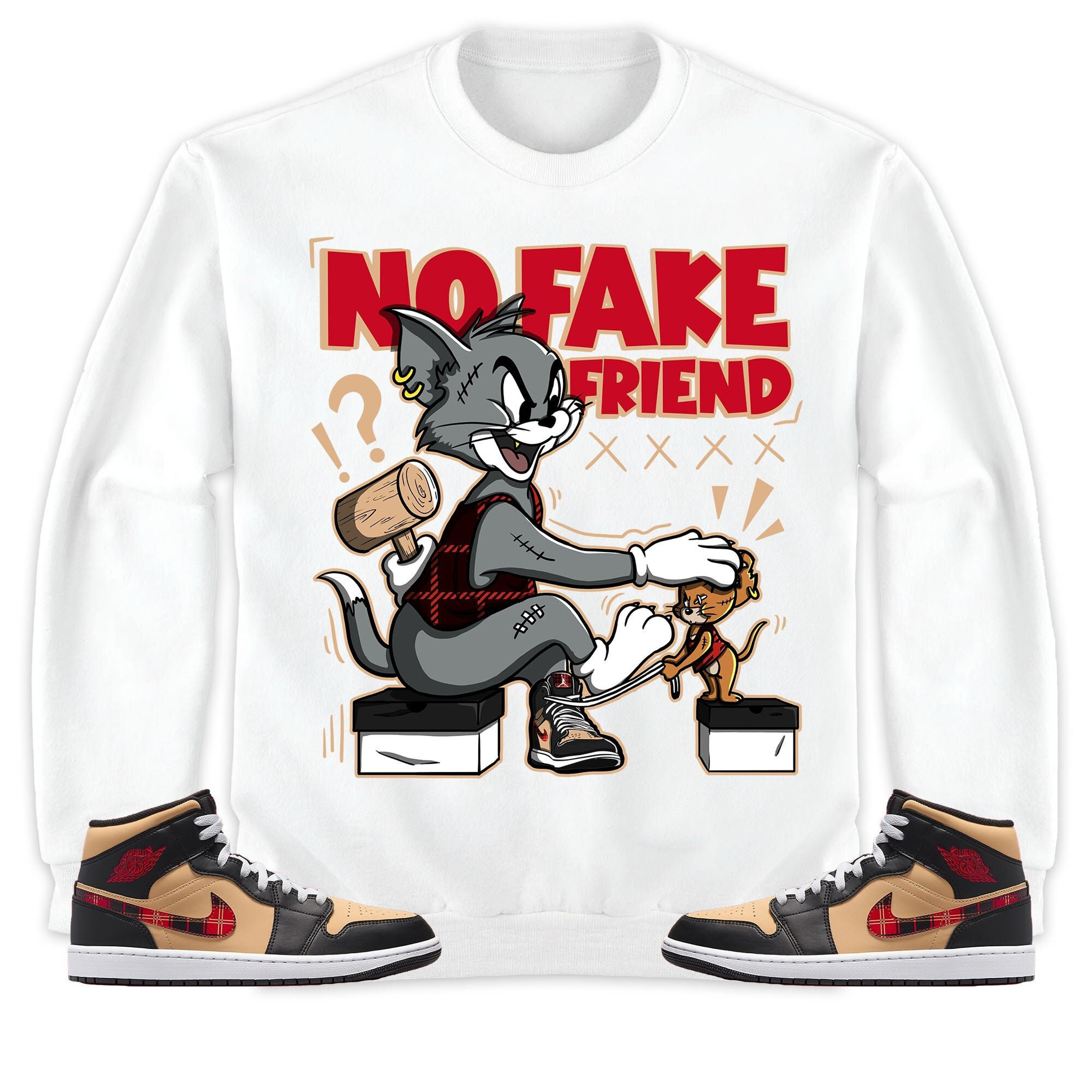 Jordan 1 Mid Tartan Unisex Shirt Fake Friend Cat And Mouse, Shirt To Match Sneaker