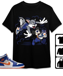 Jordan 1 Mid Wheaties Knick Unisex Shirt Cat And Mouse Chasing, Shirt To Match Sneaker