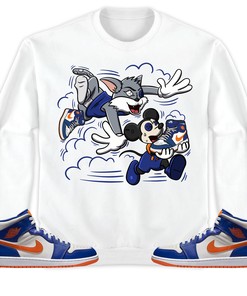 Jordan 1 Mid Wheaties Knick Unisex Shirt Cat And Mouse Chasing, Shirt To Match Sneaker